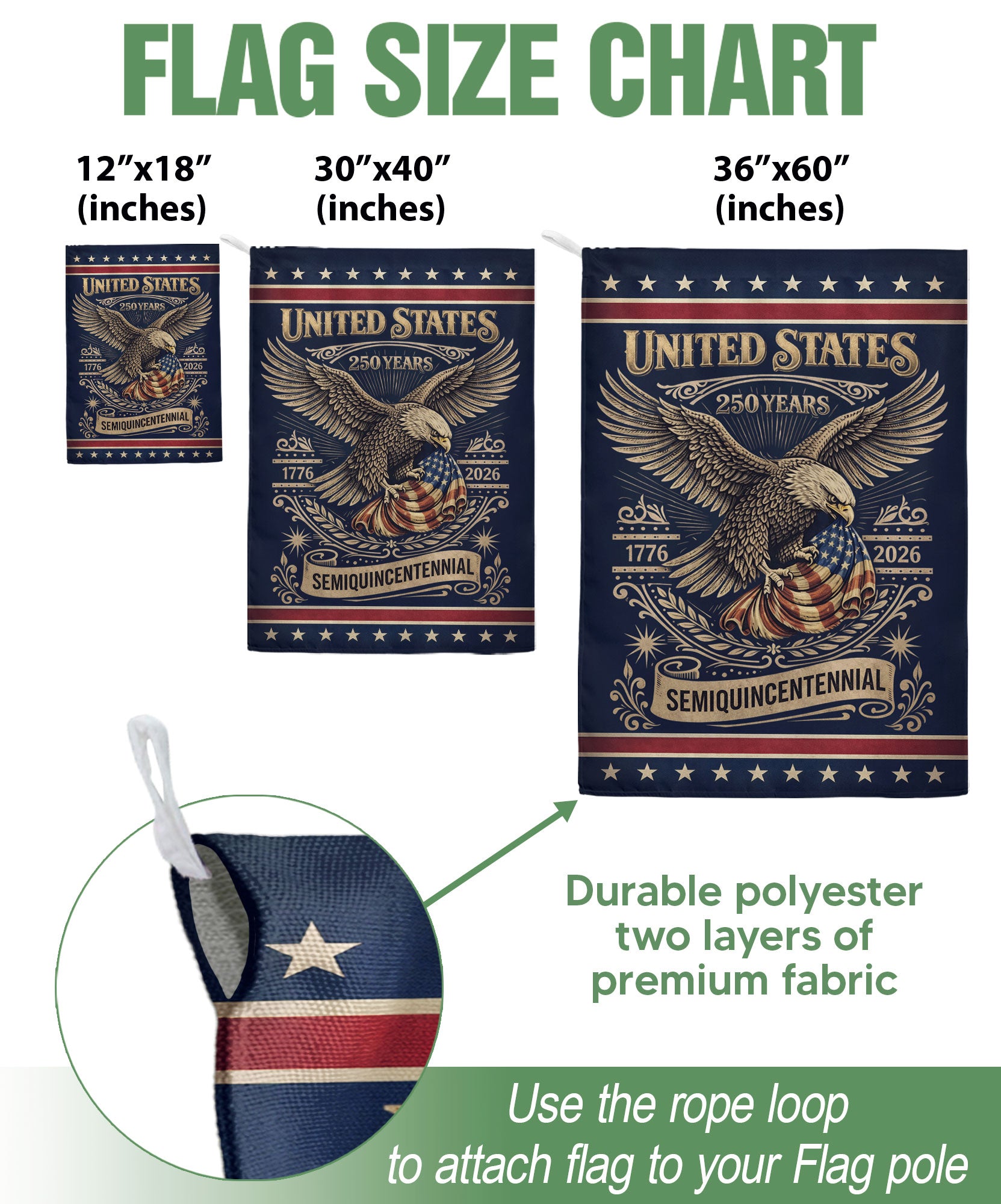 America 250th Anniversary 1776–2026 House Flag – Patriotic Eagle USA Double Sided Yard Decor