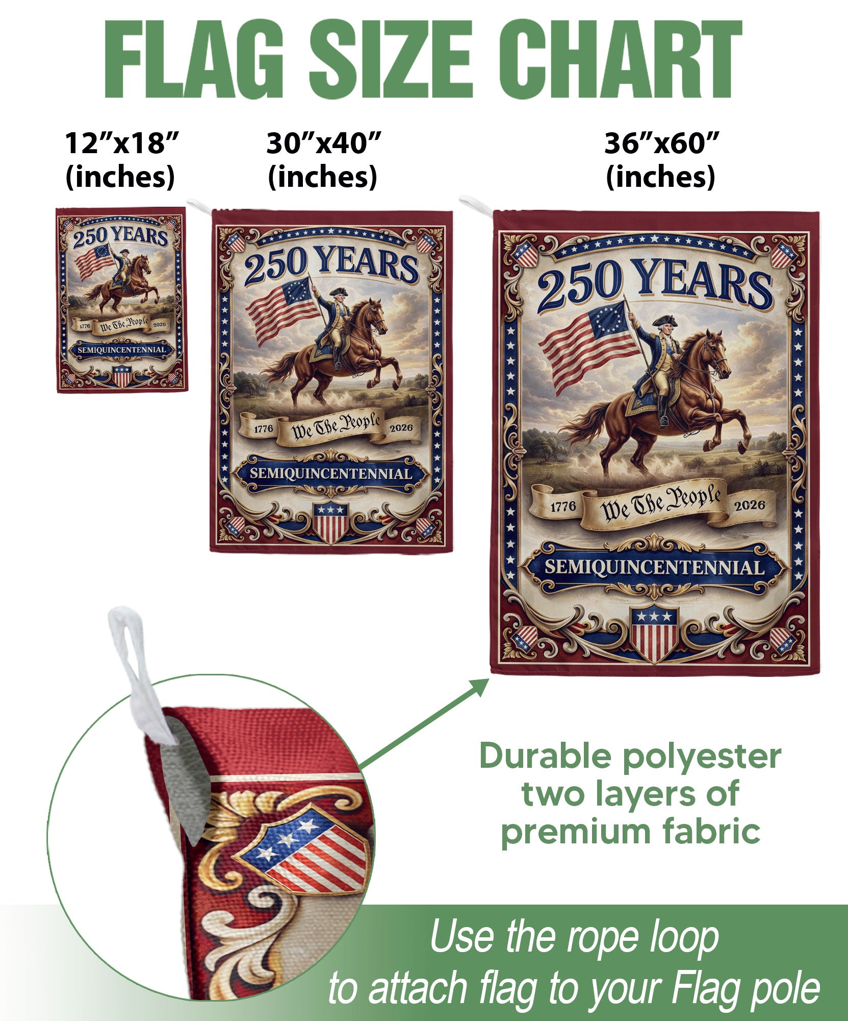 USA 250 Years We The People 1776–2026 House Flag – George Washington Double Sided Anniversary Yard Decor