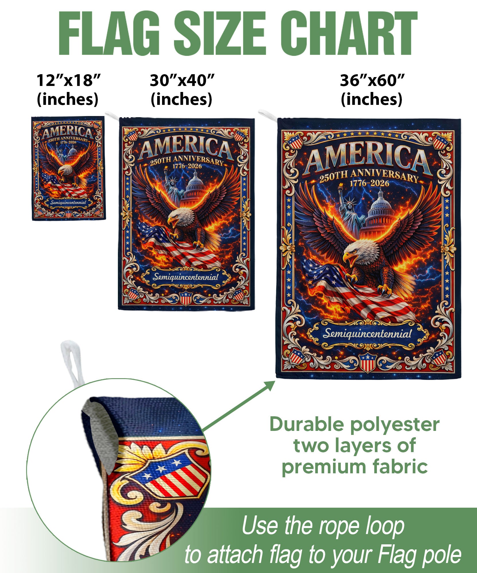1776-2026 America 250th Anniversary Garden Flag – Bald Eagle & US Capitol Statue of Liberty 250 Years Double Sided Banner