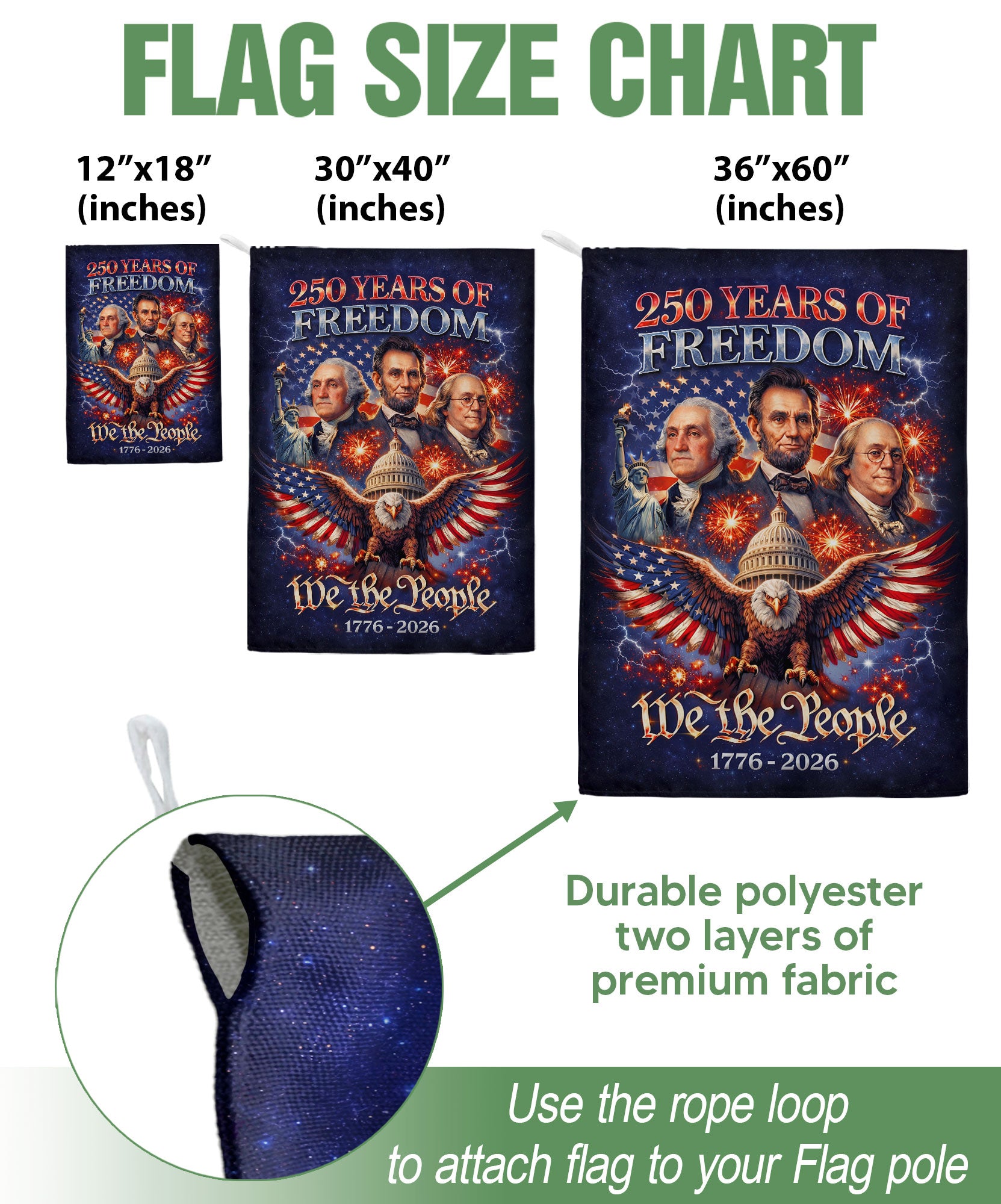 America 250 Years of Freedom 1776-2026 Garden Flag – Founders Washington Lincoln Franklin 250th Anniversary Double Sided Banner