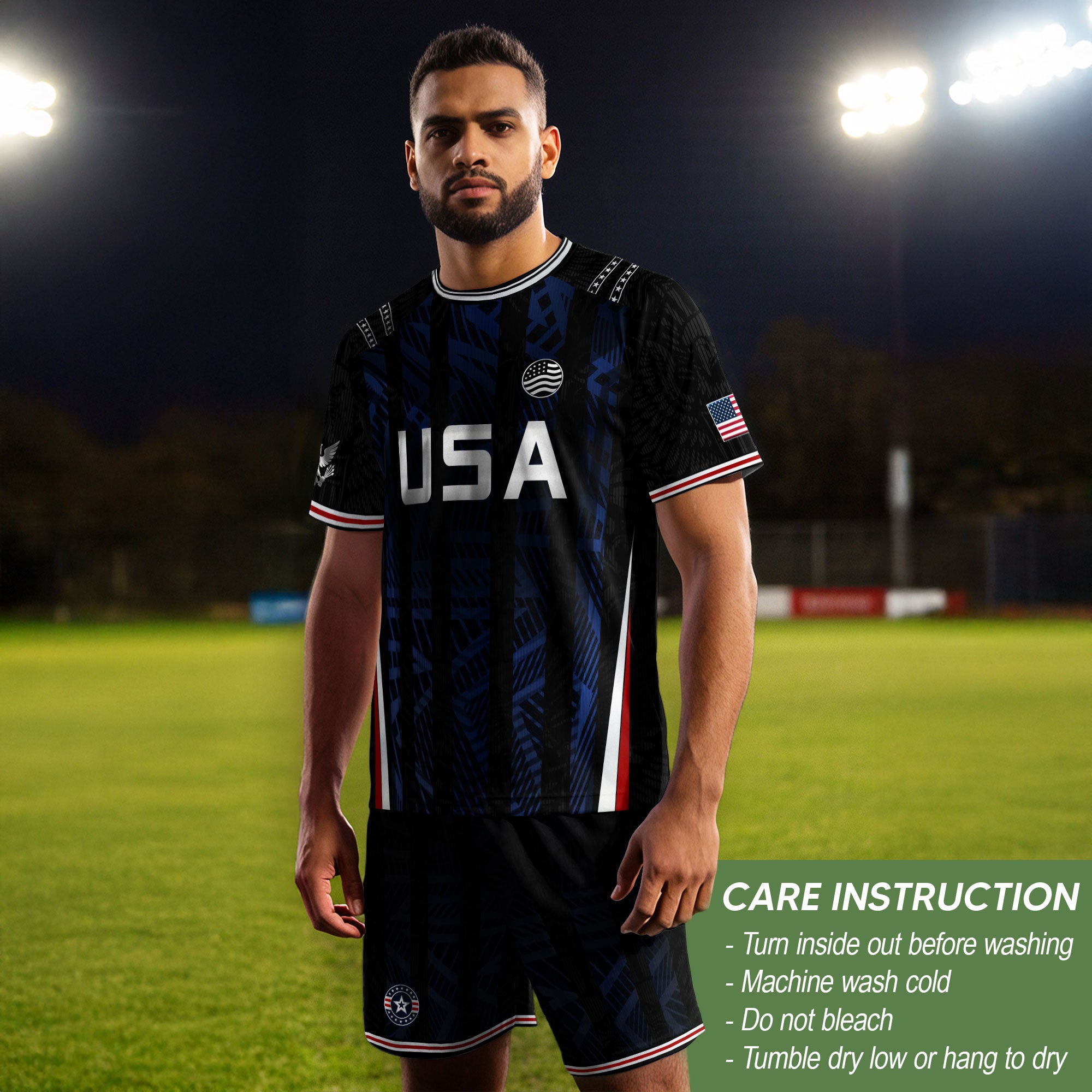 USA Soccer Jersey Black Blue Eagle Crest Athletic Shirt for Men Women Fans