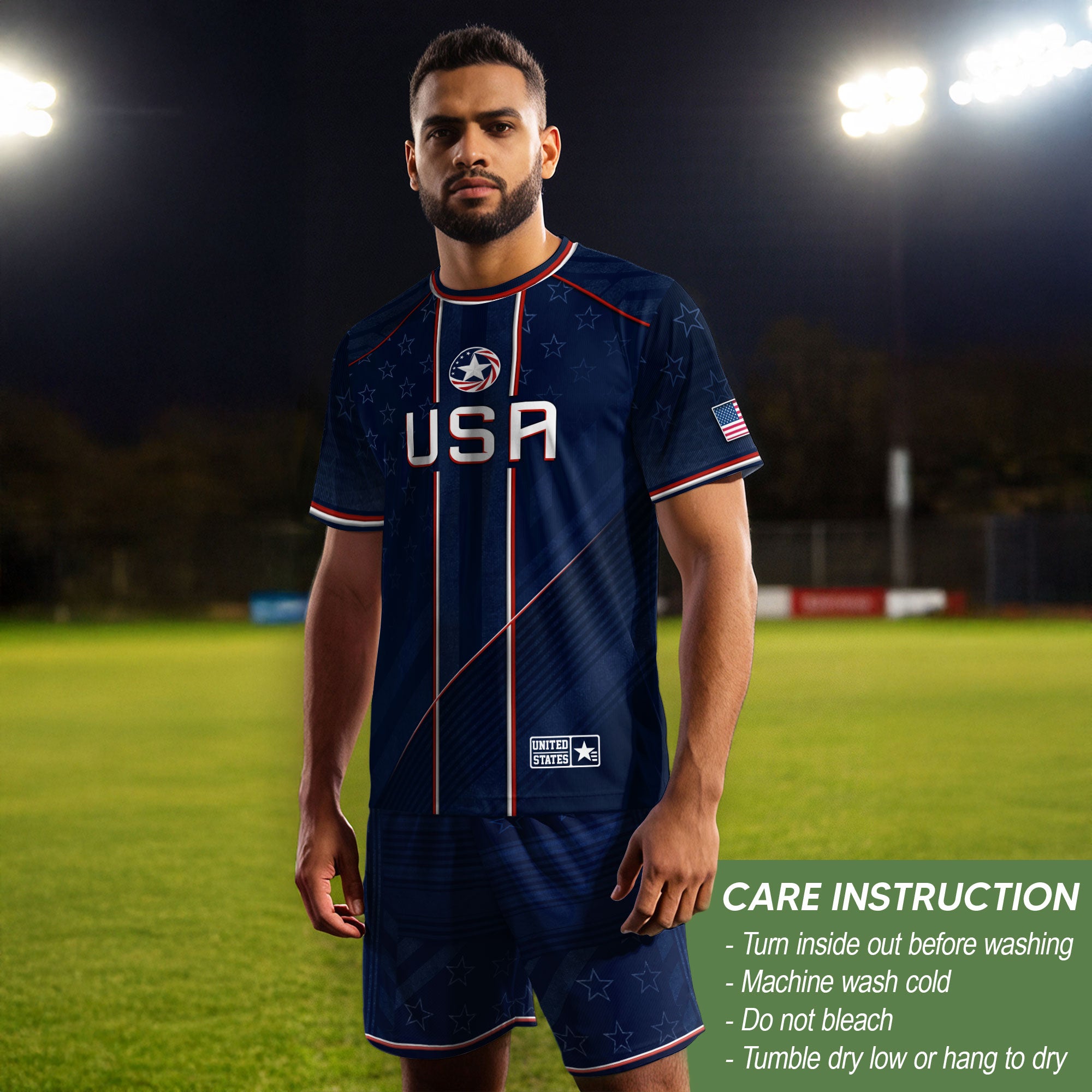 Navy USA Soccer Jersey American Flag Eagle Design Patriot Soccer Shirt for Men Women