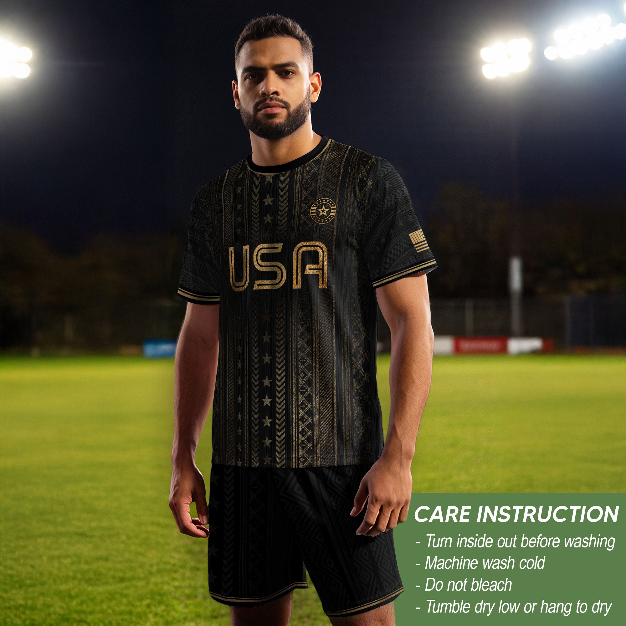 Black USA Soccer Shirt Golden Eagle Emblem United States National Team Fan Jersey Gift Tee