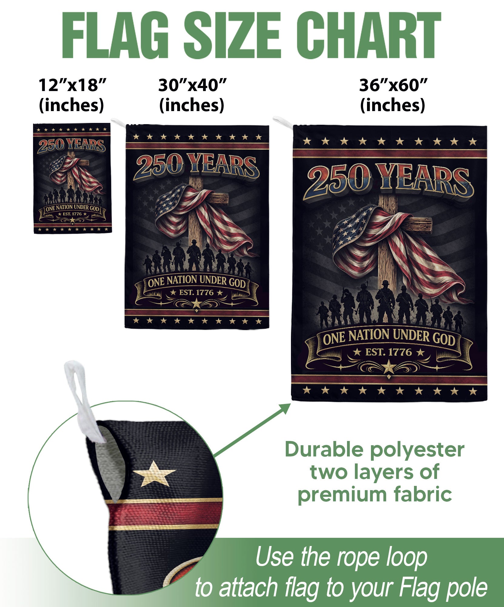 250th Anniversary USA Flag Garden Decor – One Nation Under God, We The People Cross Garden Flag, Faith and Freedom Patriotic Flag