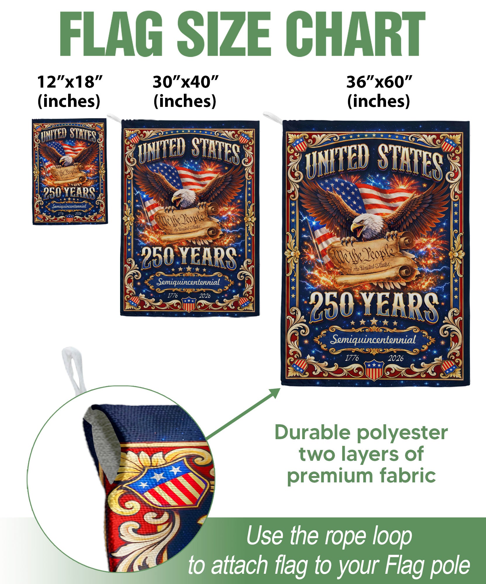 USA 250th Anniversary House Flag 1776-2026 – We The People Constitution Double Sided Patriotic Yard Flag