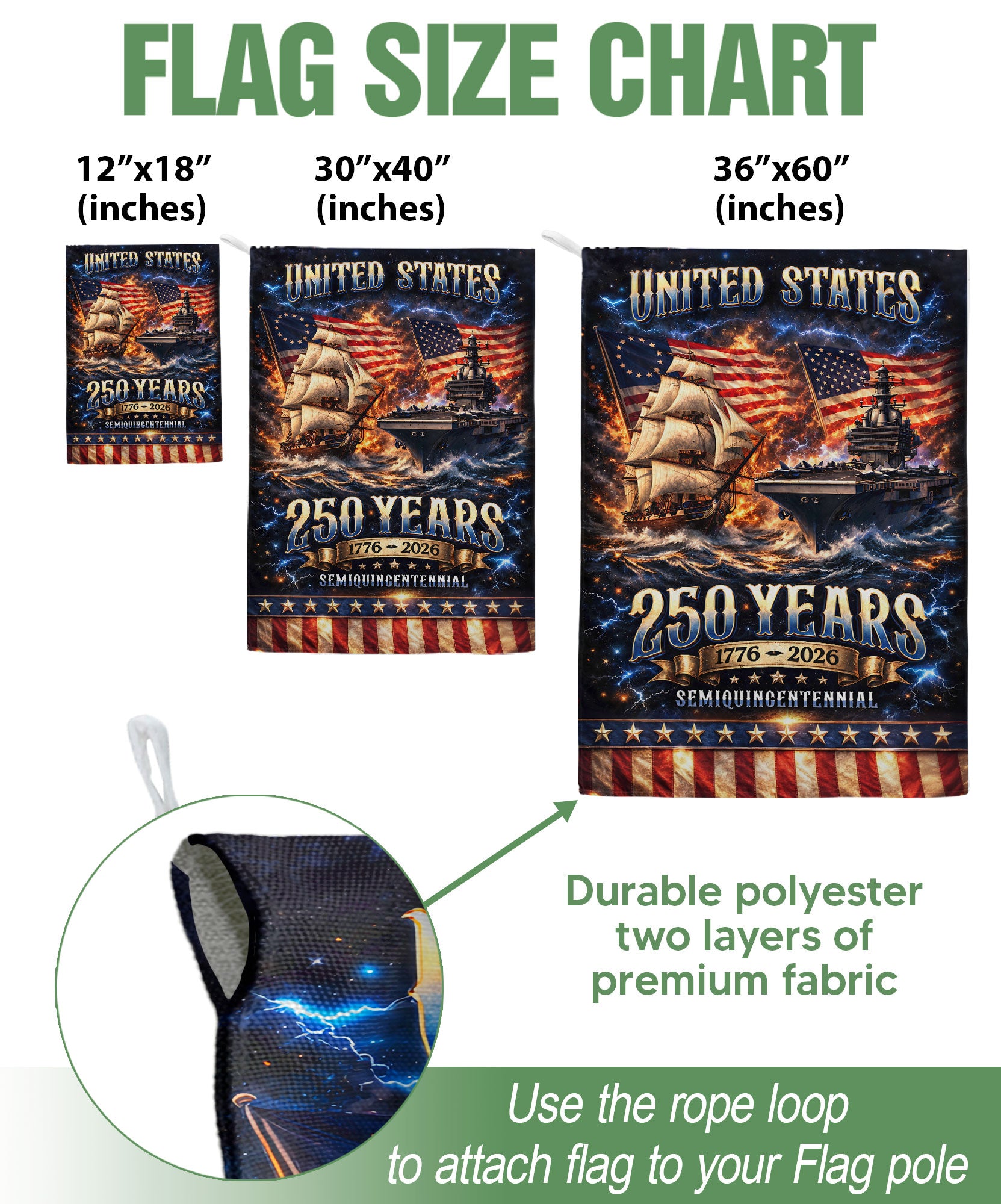 1776-2026 USA 250th Anniversary Garden Flag – Navy History & Modern Power Patriotic Double Sided Flag