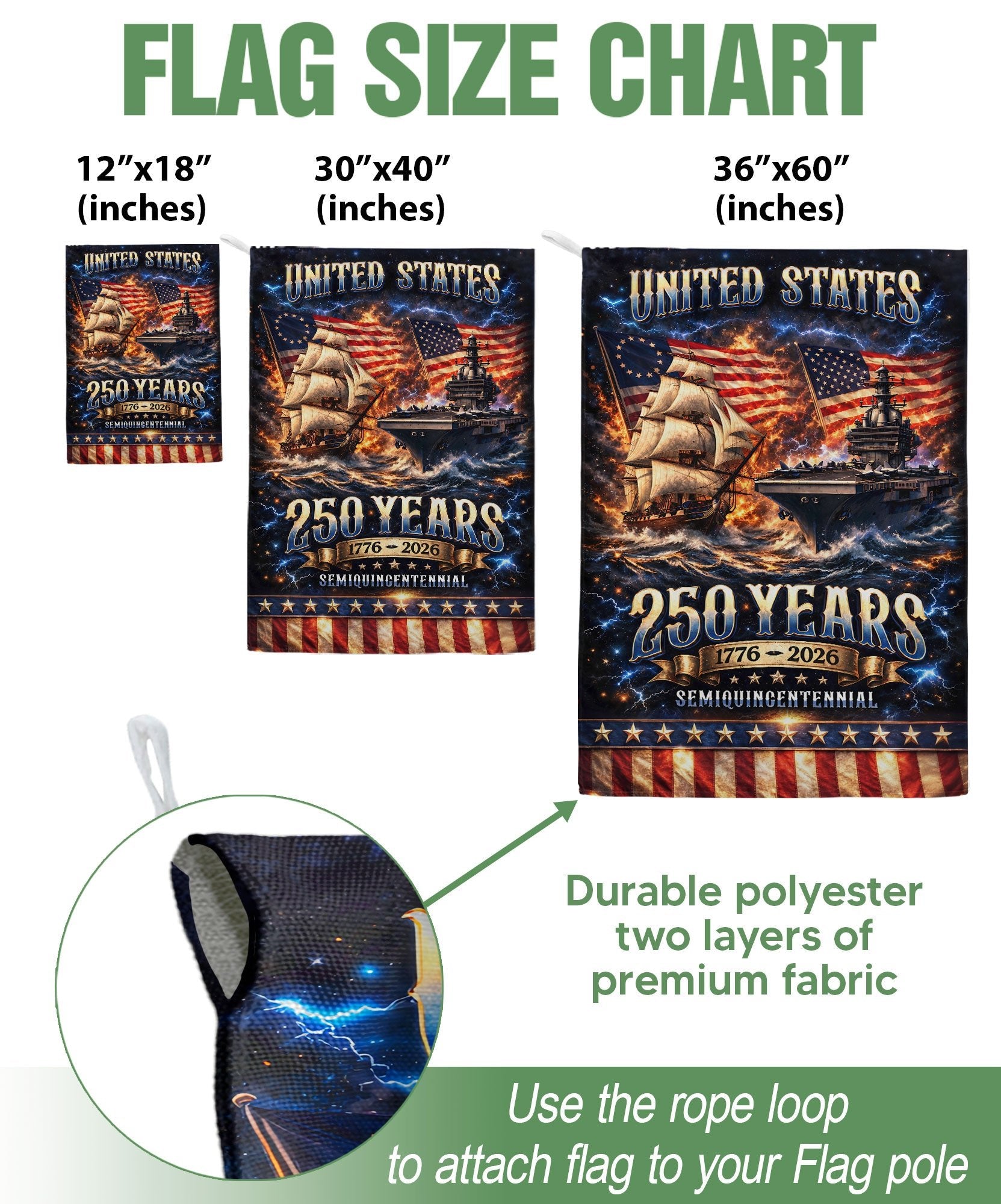 1776-2026 USA 250th Anniversary House Flag – Navy History & Modern Power Patriotic Double Sided Flag - Rust Field Wear
