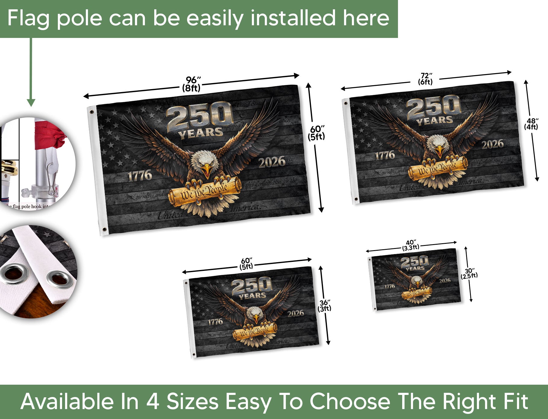 USA 250th Anniversary 1776–2026 House Flag – Vintage Bootleg Eagle We The People Double Sided Patriotic Flag