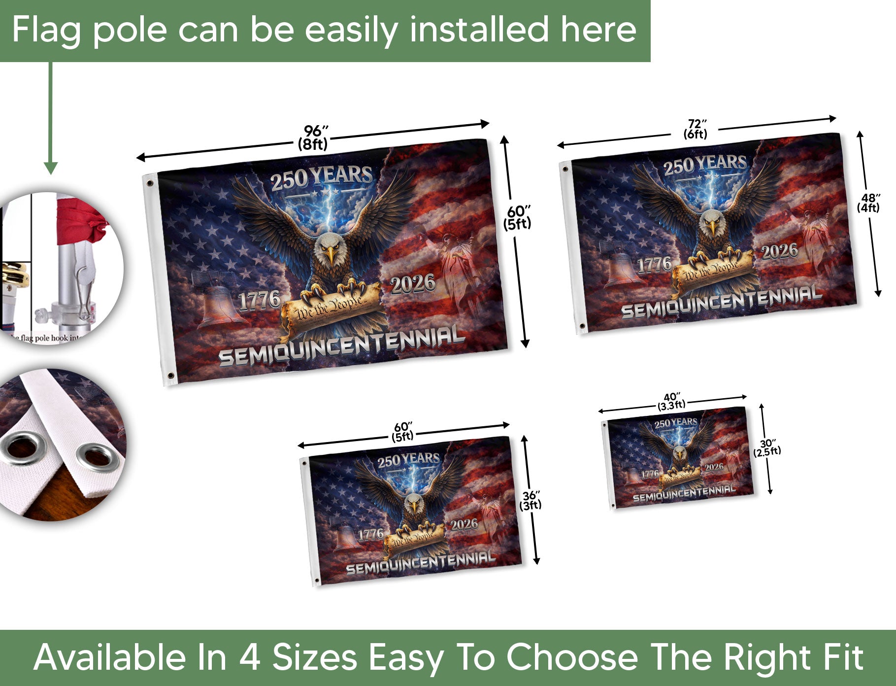 USA 250th Anniversary 1776–2026 House Flag – Vintage Bootleg Eagle Liberty Bell We The People Double Sided