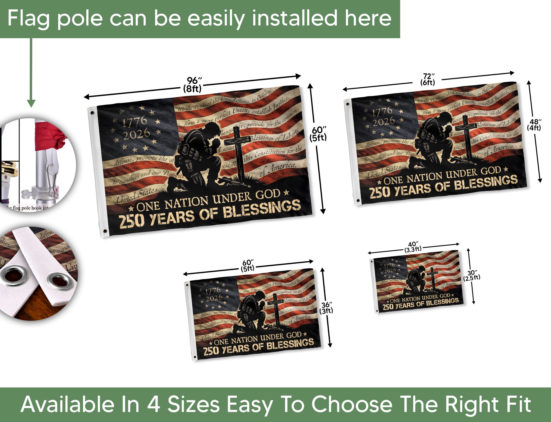 Patriotic Soldier Prayer Christian House Flag One Nation Under God 250 Years Blessings