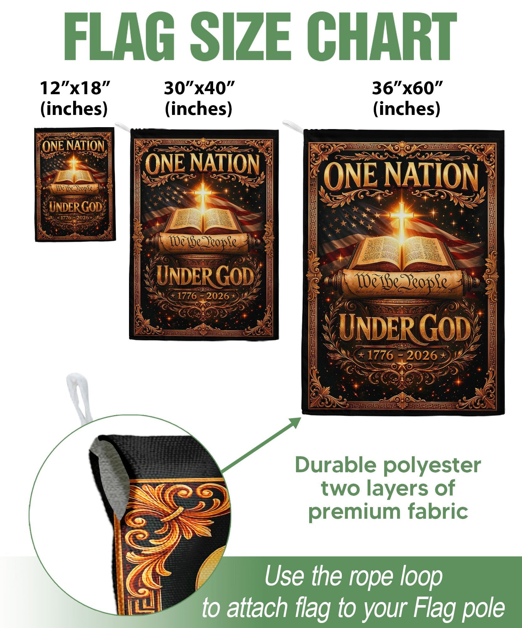 Christian One Nation Under God 250th Anniversary USA Garden Flag 1776–2026 Bible Cross We The People Patriotic Design - Rust Field Wear