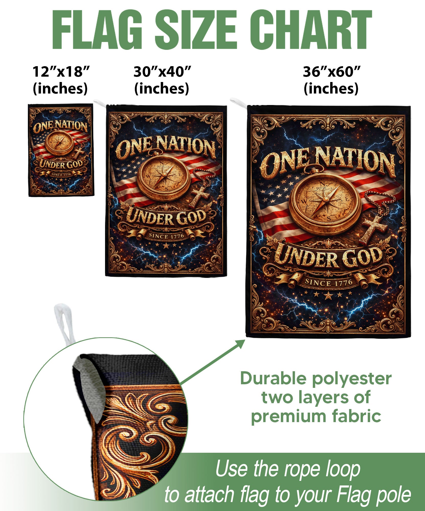 Christian One Nation Under God Since 1776 250th Anniversary USA Garden Flag Compass Cross Patriotic Design