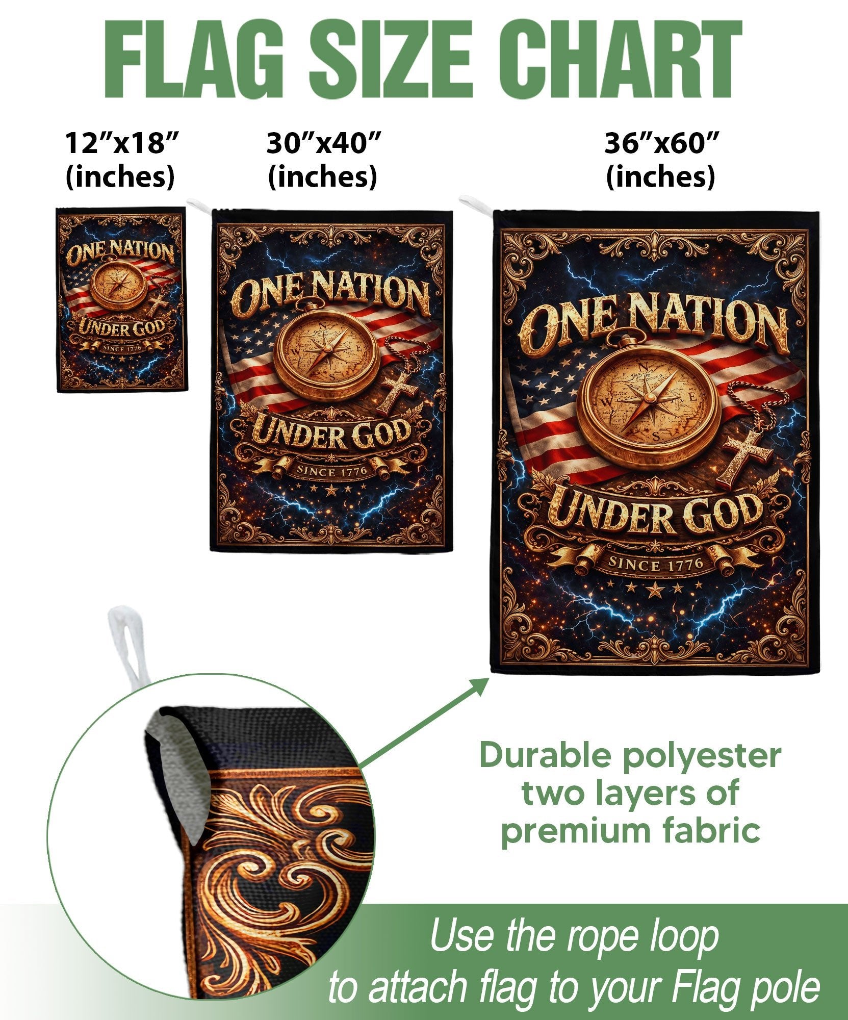 Christian One Nation Under God Since 1776 250th Anniversary USA Garden Flag Compass Cross Patriotic Design - Rust Field Wear