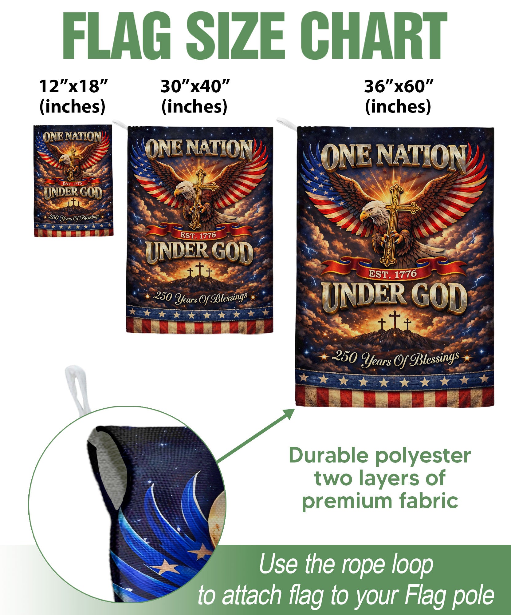 Christian One Nation Under God Est 1776 250th Anniversary USA House Flag Eagle Cross Patriotic Faith Banner