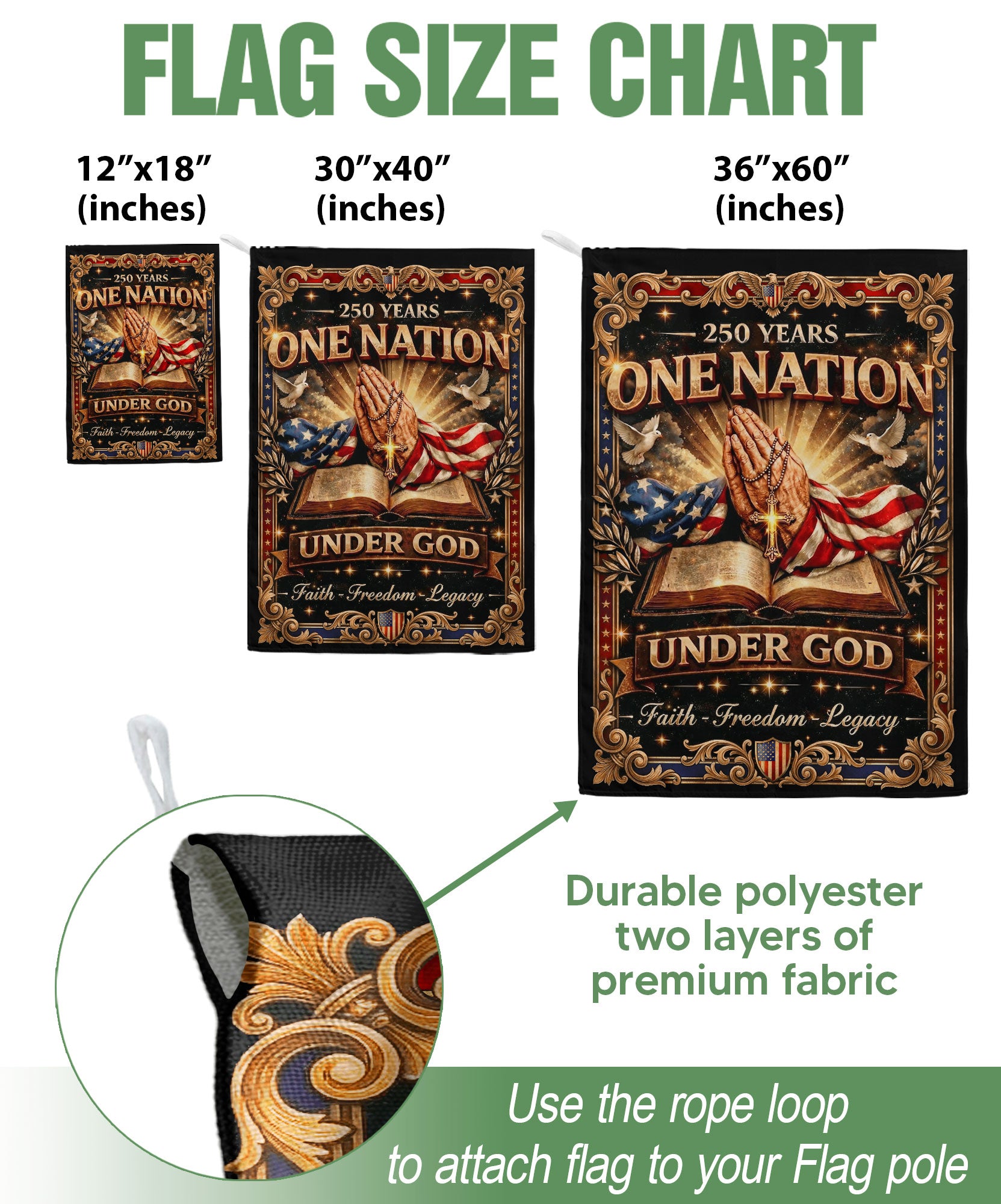 Christian One Nation Under God 250th Anniversary USA House Flag Prayer Bible Faith Freedom Patriotic Design