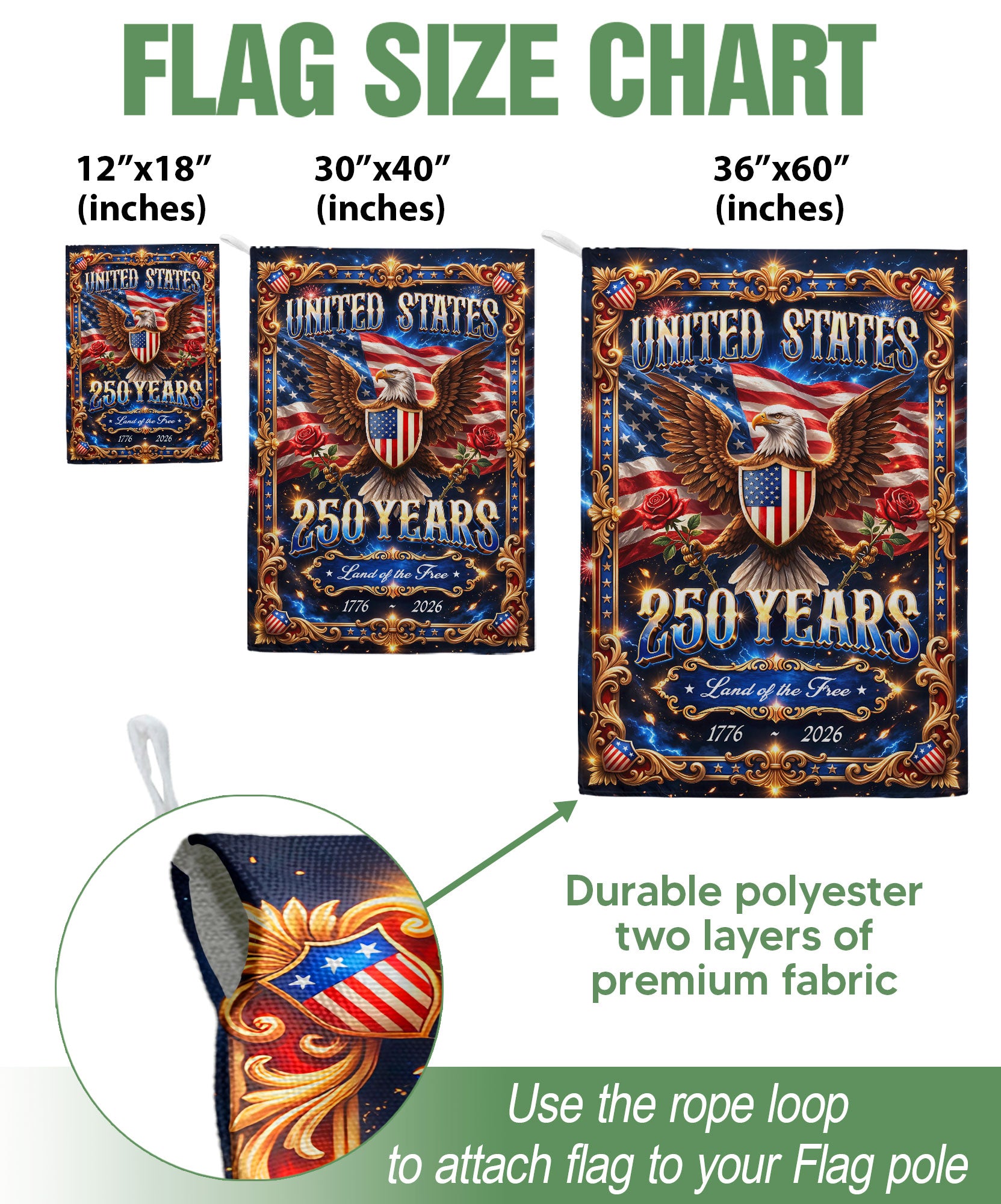 United States 250 Years House Flag 1776-2026 Patriotic Eagle Land of the Free Garden Decor