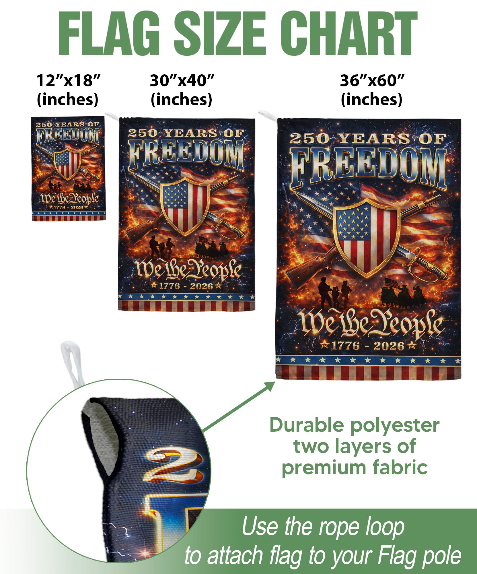 250 Years of Freedom Garden Flag We The People Patriotic 1776 2026 Outdoor Banner