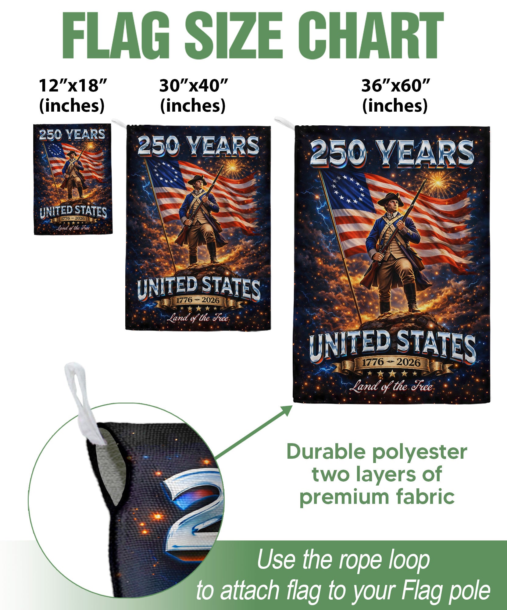 250 Years United States Garden Flag Patriotic Soldier 1776 2026 Land of the Free