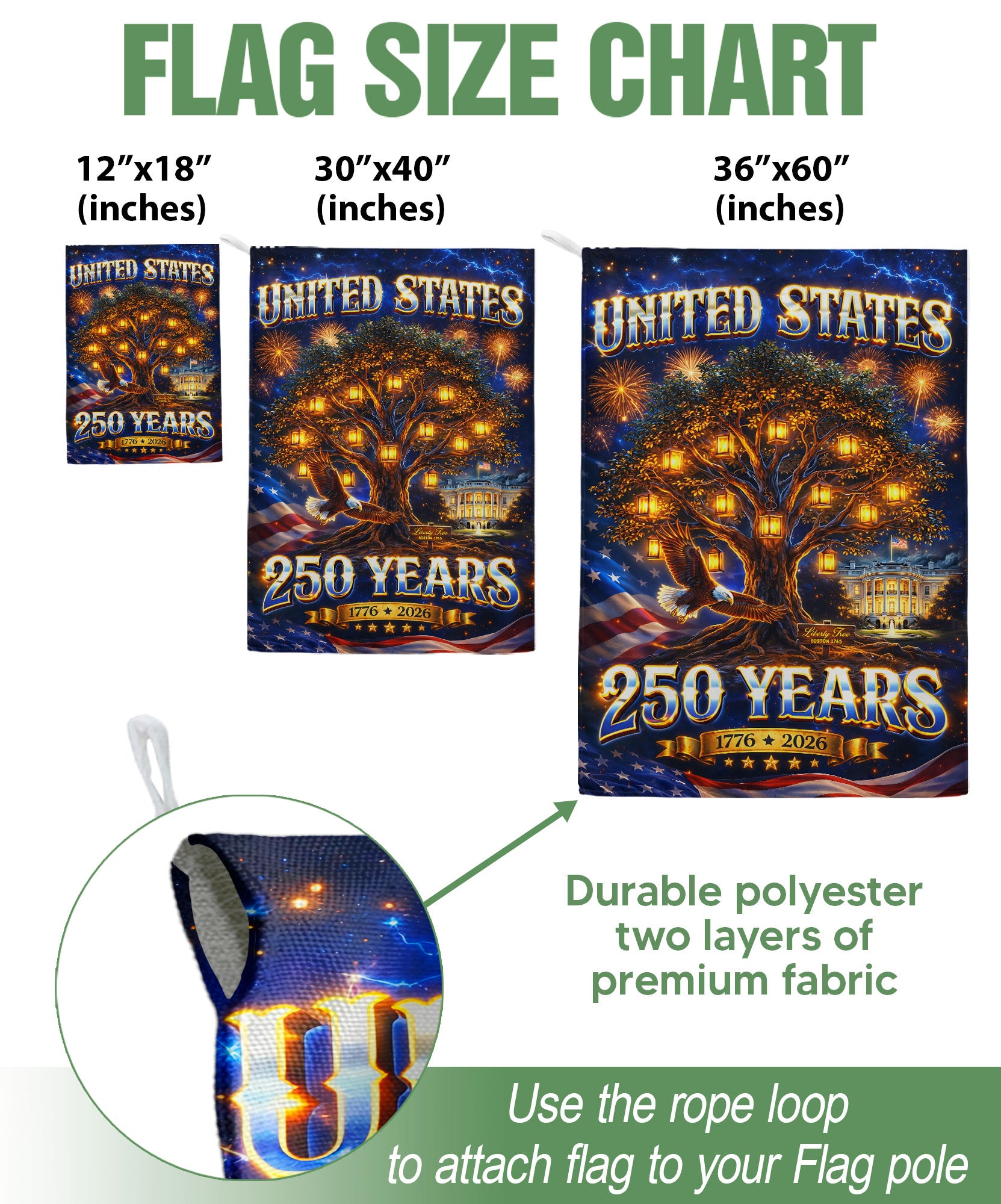 United States 250 Years House Flag Freedom Tree Eagle 1776 - 2026 Patriotic Banner