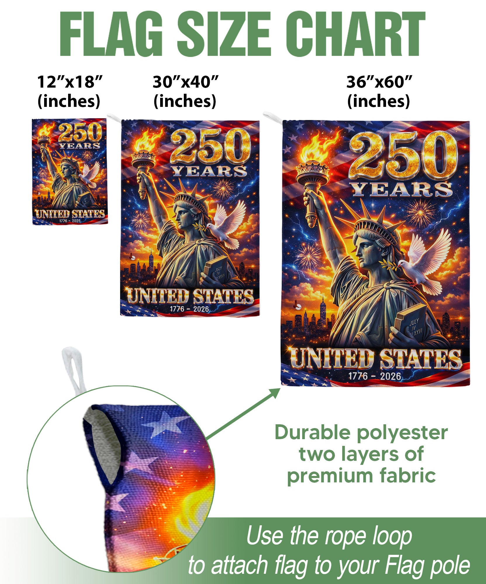 250 Years United States House Flag Statue of Liberty Patriotic 1776 2026 Banner