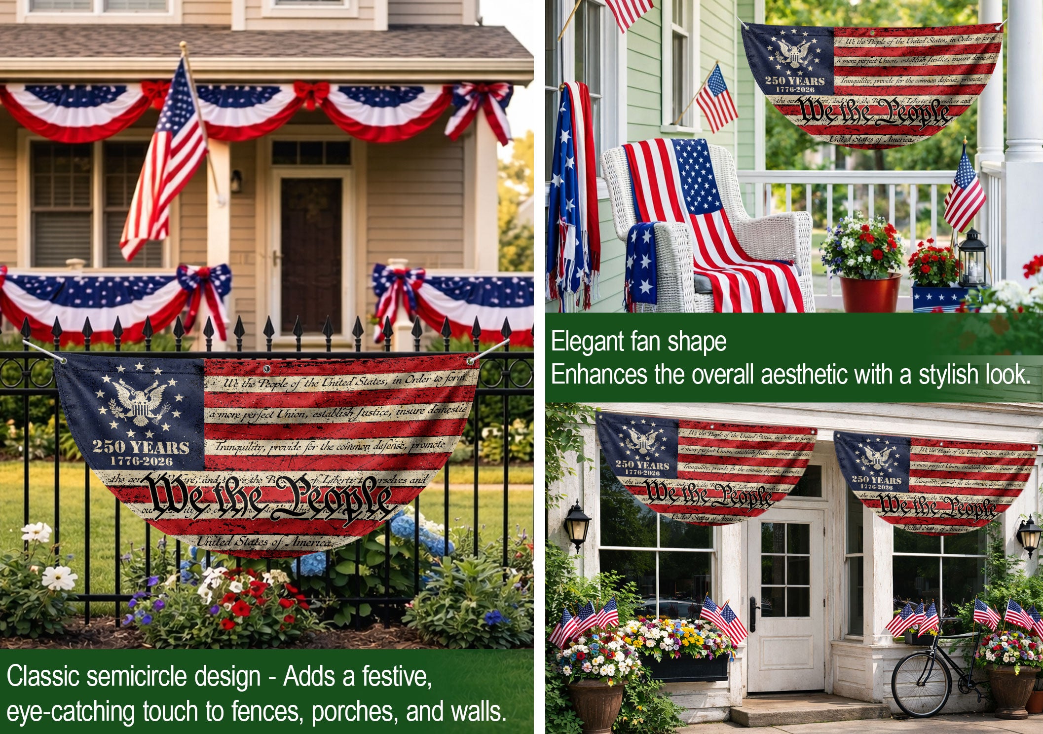 250th Anniversary USA Flag Fence Banner - Patriotic We The People Design for 2026 Celebration