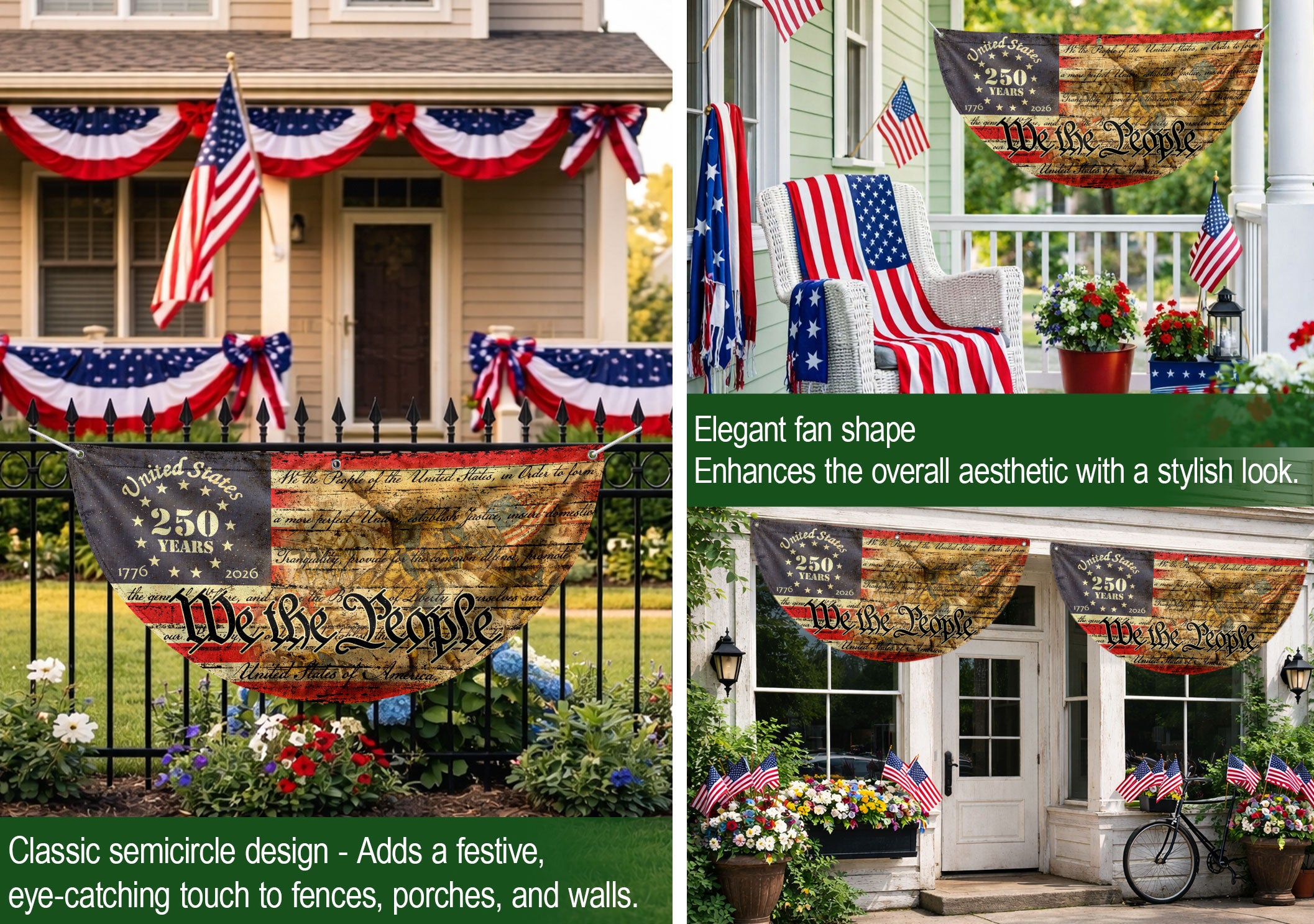 USA 250th Anniversary Flag Fence Banner - We The People & Eagle Design for 2026 Celebration.