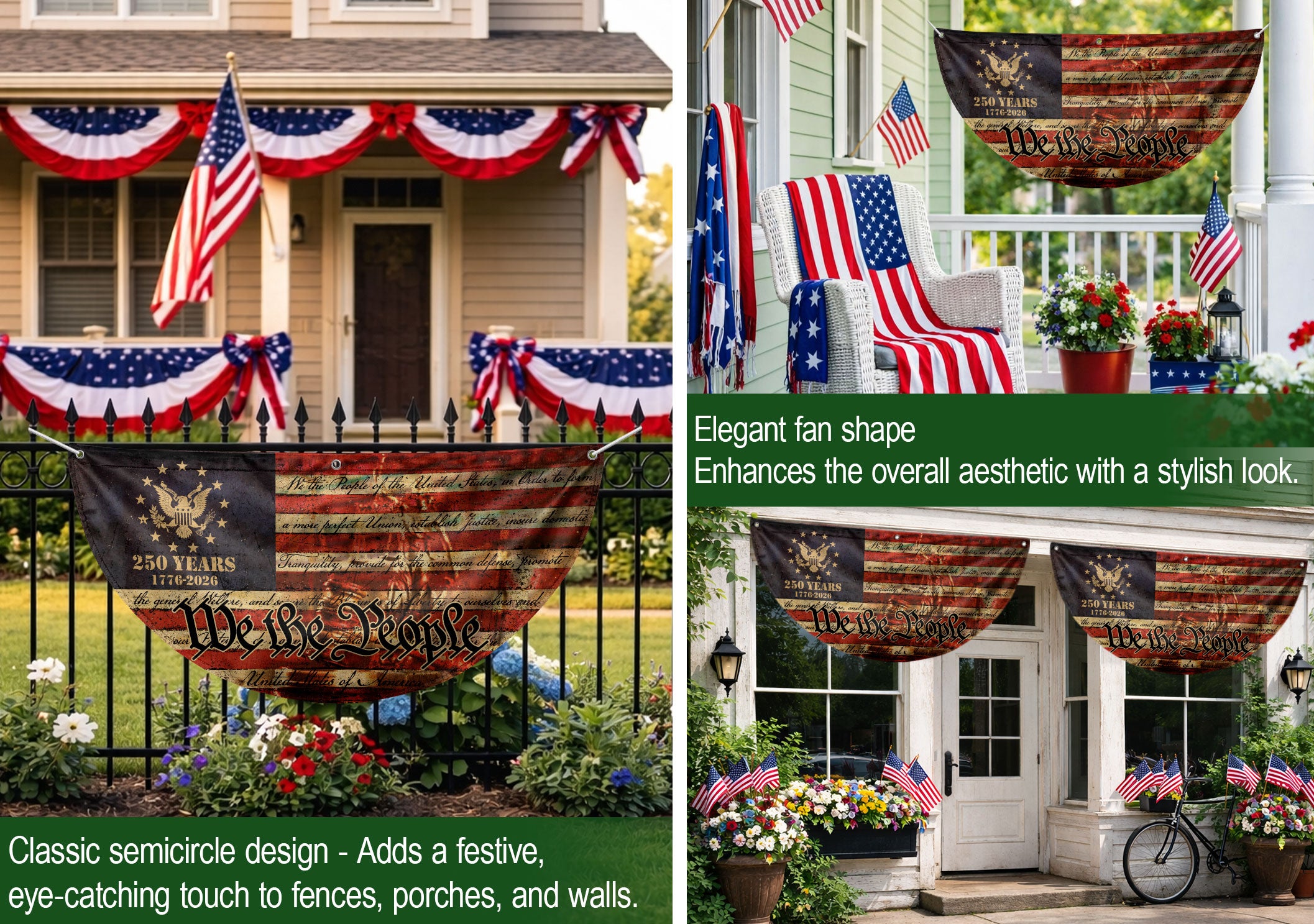 250th Anniversary USA Flag Fence Banner - We The People & Eagle Design for 2026 Celebration