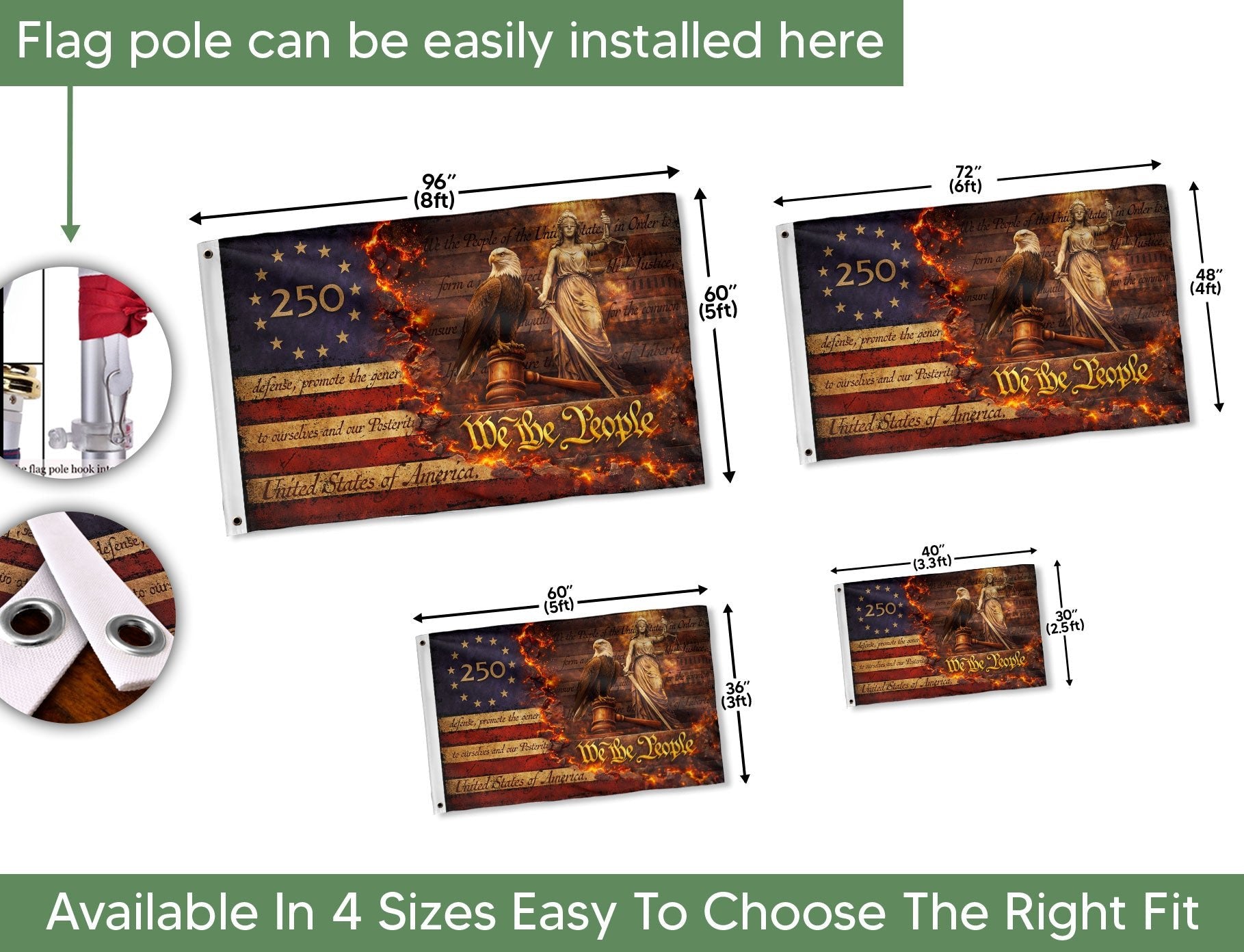 Patriotic Eagle Justice House Flag 1776-2026 We The People 250 Years of Blessings Decor - Rust Field Wear