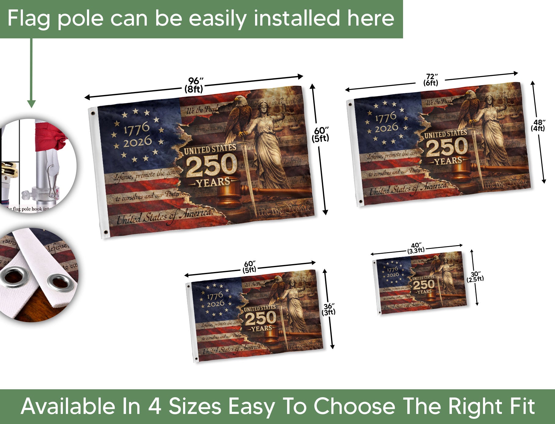 Lady Justice Eagle Betsy Ross Patriotic American Outdoor Banner Flag 3x5ft - Rust Field Wear