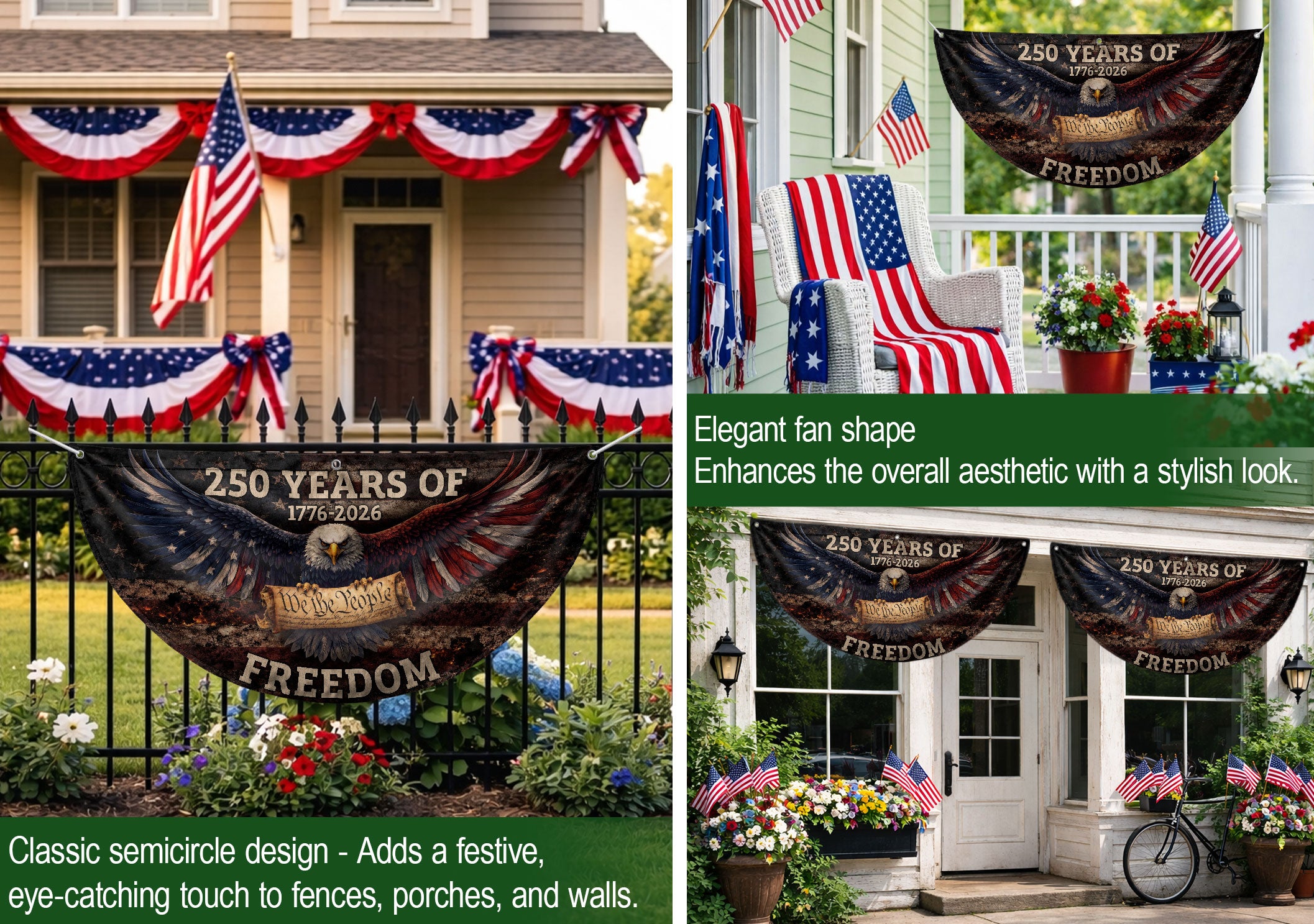 Fence Flag USA 250th Anniversary 1776–2026, American Eagle Patriotic 250 Year Flag, Outdoor Banner Decor