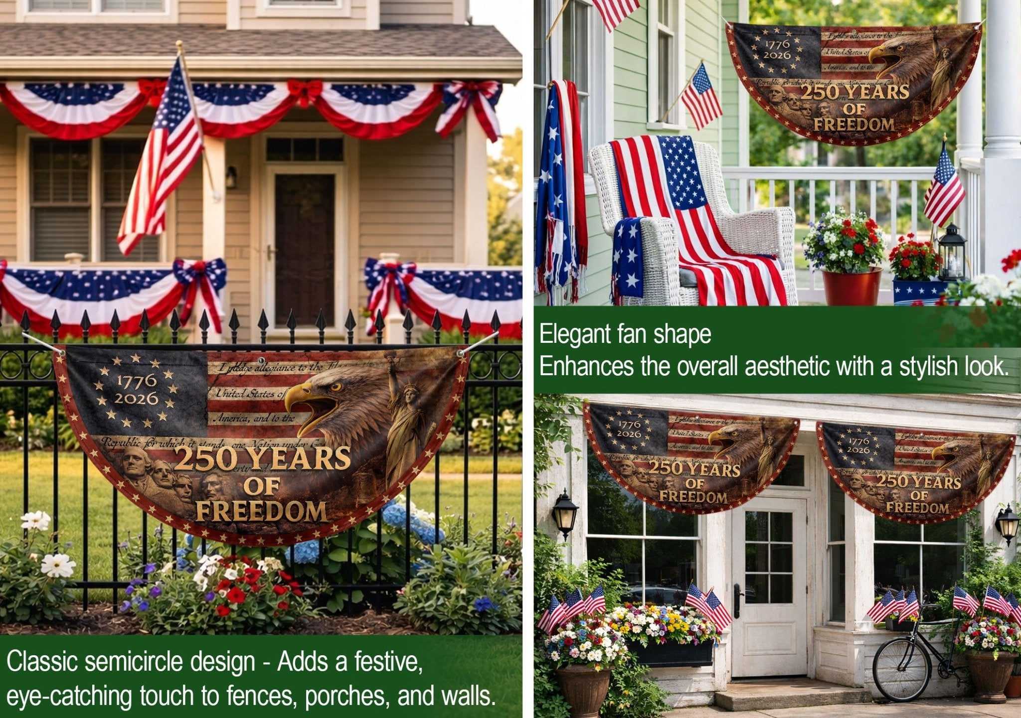 Fence Flag 250th Anniversary USA Flag 1776-2026 American Freedom Banner Decor - Rust Field Wear