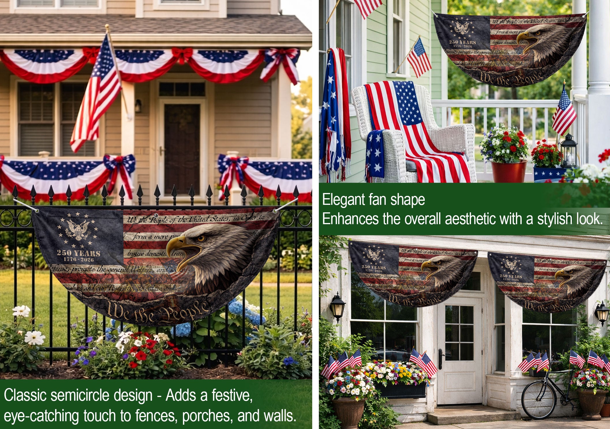 Fence Flag 250th Anniversary USA Flag 1776-2026 Eagle Patriotic Banner 250 Year American Anniversary Flag Decor