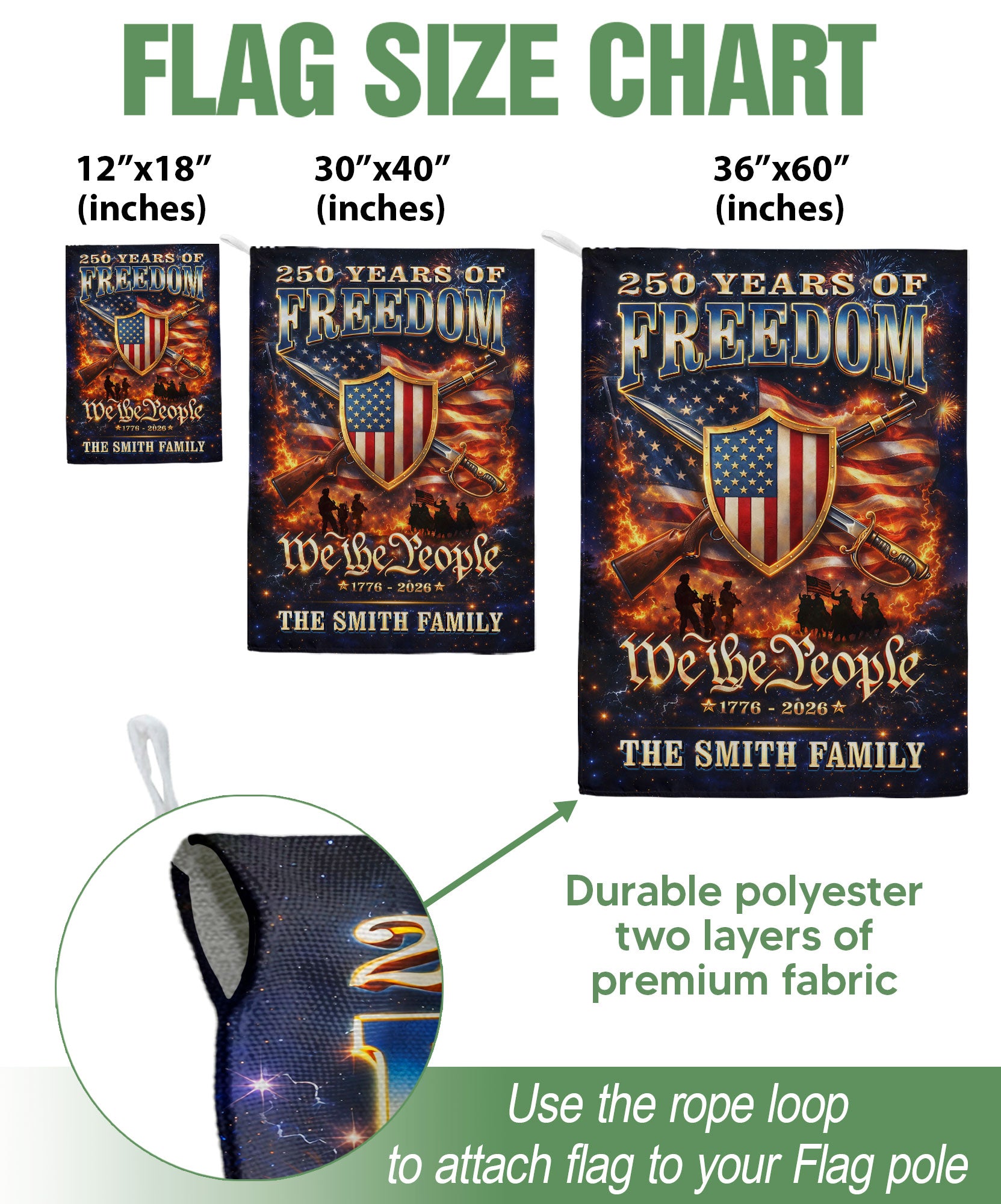 Custom Family Name Garden Flag 250 Years of Freedom 1776–2026 Patriotic Decor