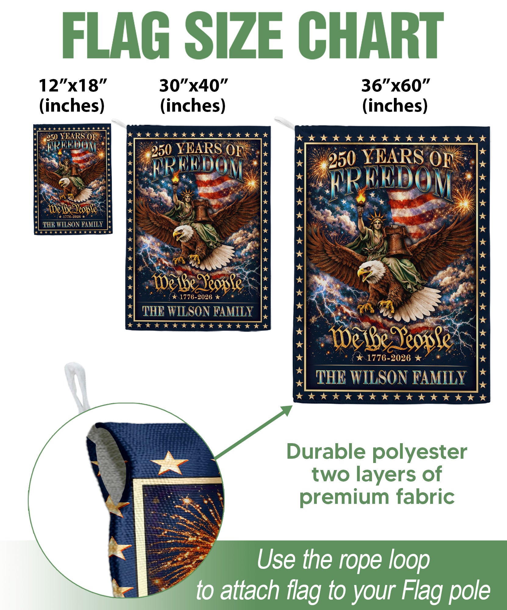 Personalized Patriotic Garden Flag – 250 Years of American Heritage with Liberty & Eagle Motif (1776–2026)