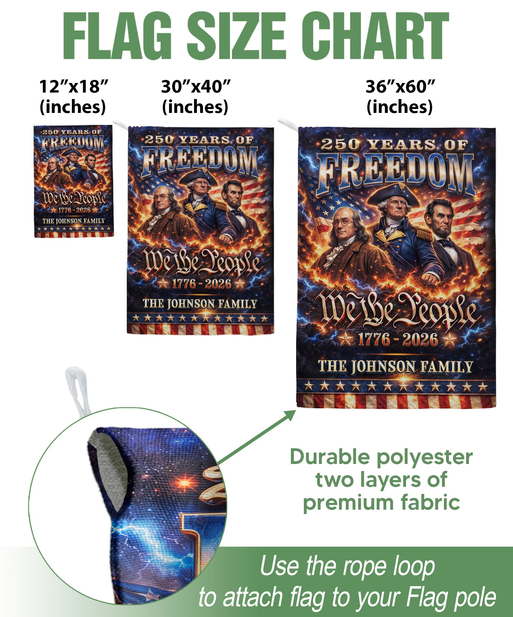 Custom Family Name 250th Anniversary Garden Flag – Founding Fathers & 'We the People' 1776-2026