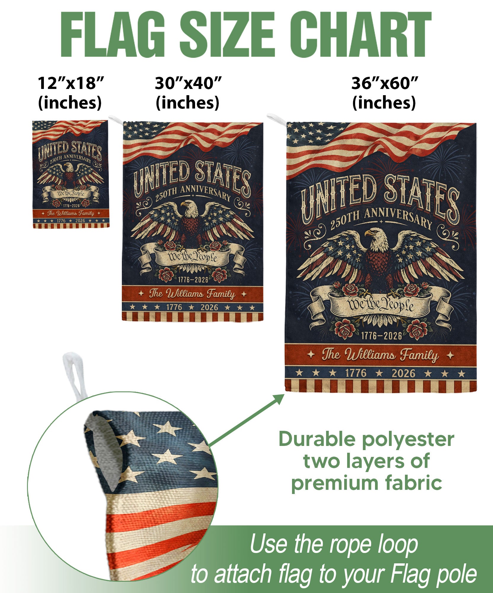 Personalized Patriotic Garden Banner – 250 Years of the USA Featuring Eagle & “We the People” (1776–2026)