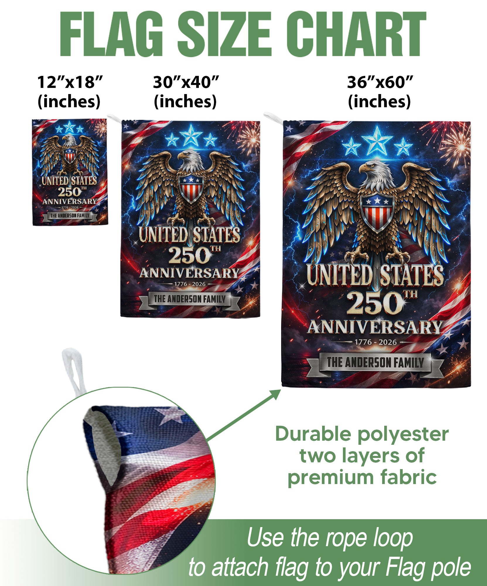250th Anniversary USA Garden Flag – Custom Family Name with Eagle & Stars 1776-2026