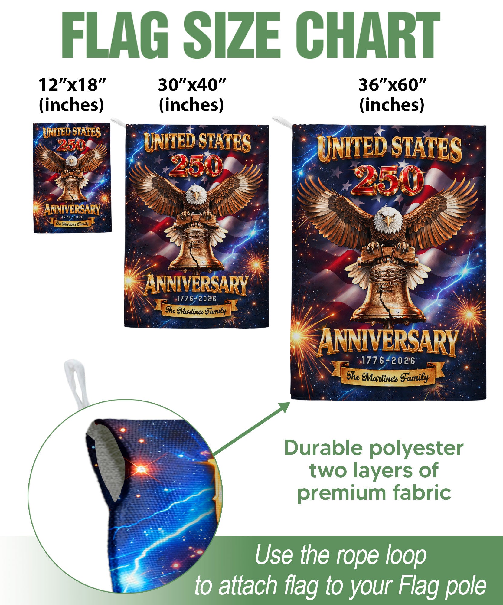 Personalized American Celebration Garden Flag – 250-Year Commemorative Design with Eagle & Liberty Bell (1776–2026)