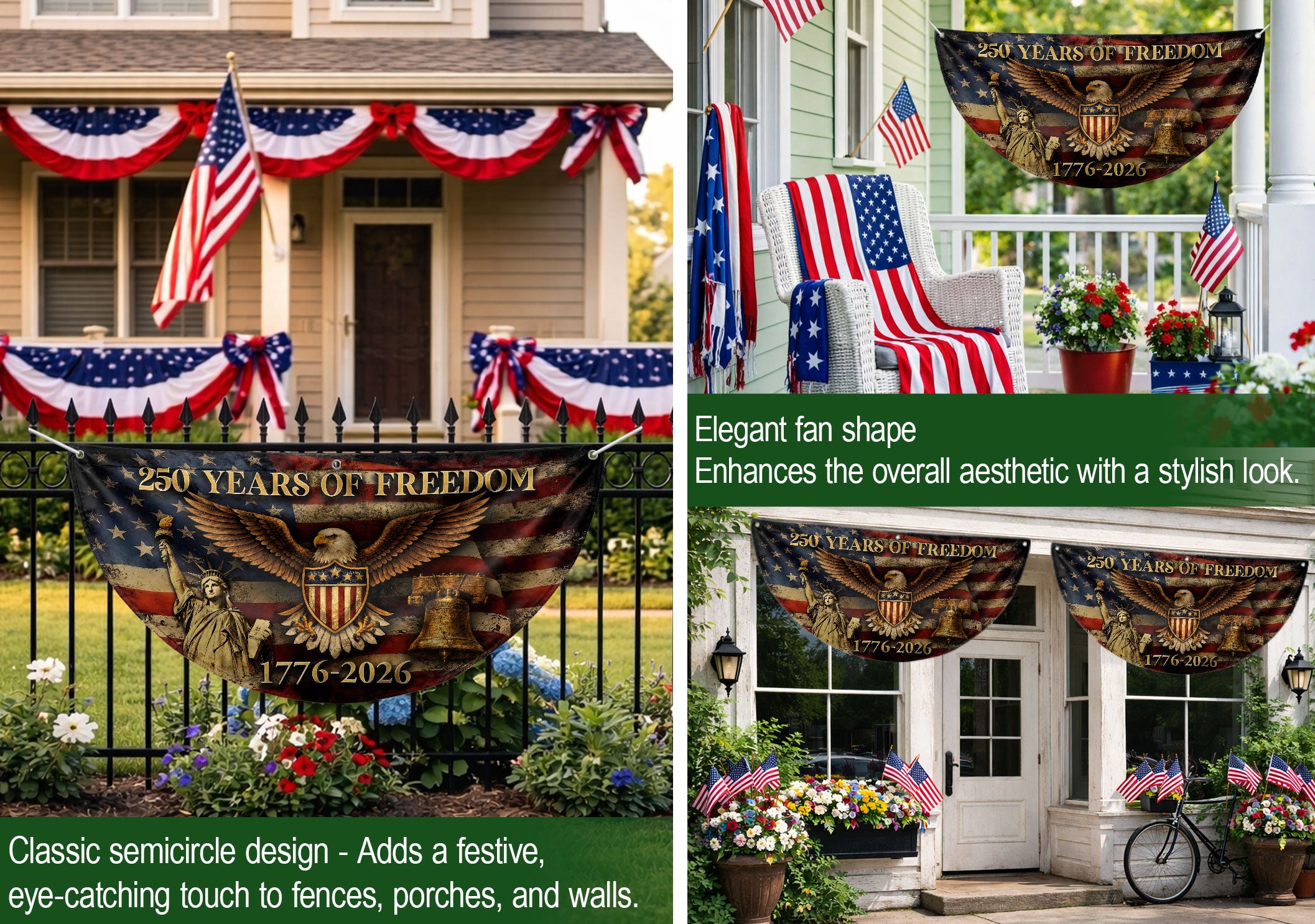 250 Years of Freedom Fence Flag 1776-2026 Patriotic Eagle Liberty Bell Flag Decor