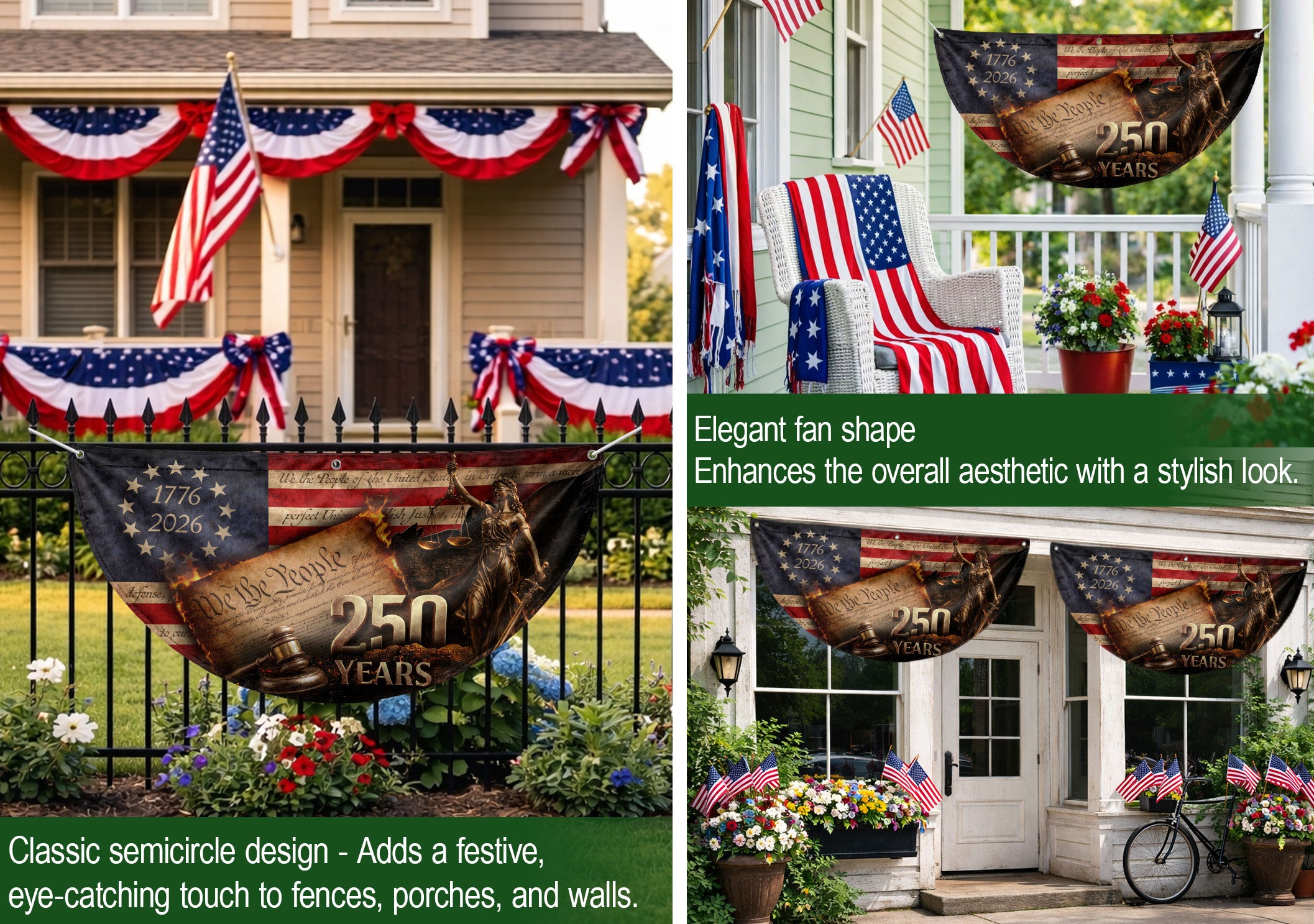 250 Years Lady Justice Fence Flag Patriotic 1776-2026 - We The People Outdoor Banner