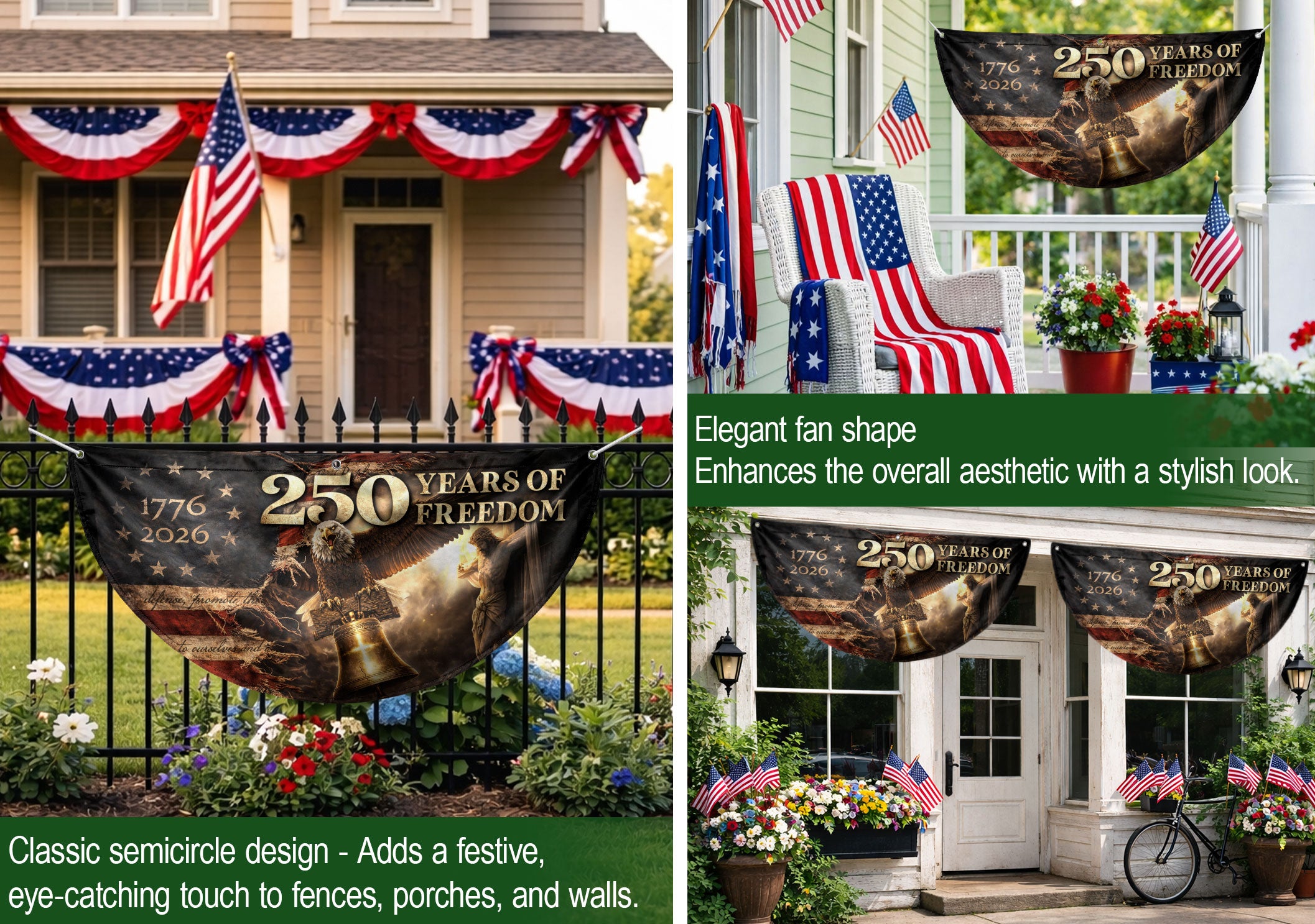 250 Years USA Anniversary Fence Flag 1776-2026 – Jesus & Eagle Christian Patriotic Double Sided Banner