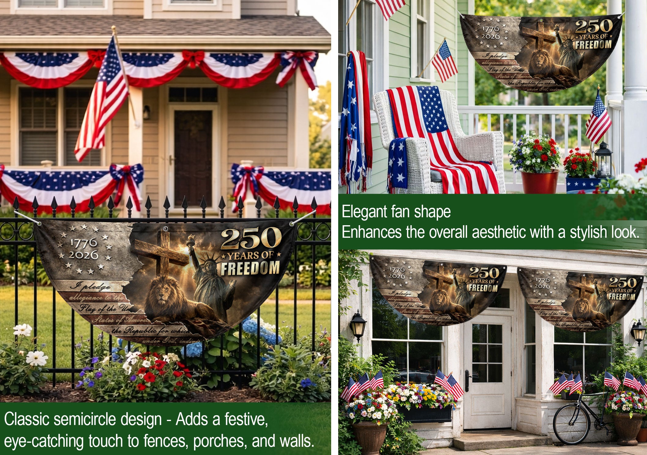 God Bless America 250 Years Fence Flag 1776-2026 – Lion & Cross Christian Patriotic USA Double Sided Banner