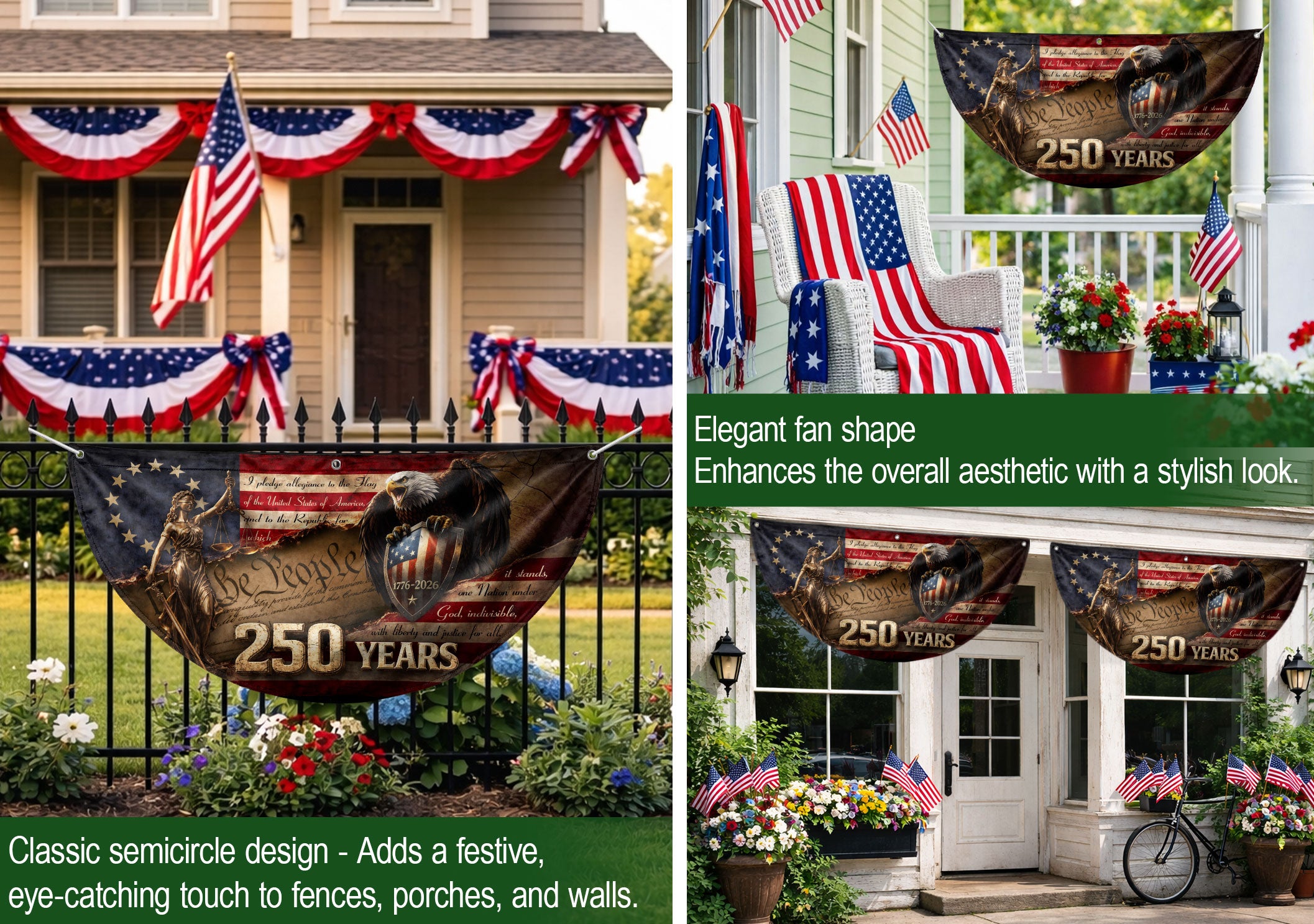 We The People Lady Justice Fence Flag 250 Years Patriotic Eagle - 1776-2026 Flag Decor