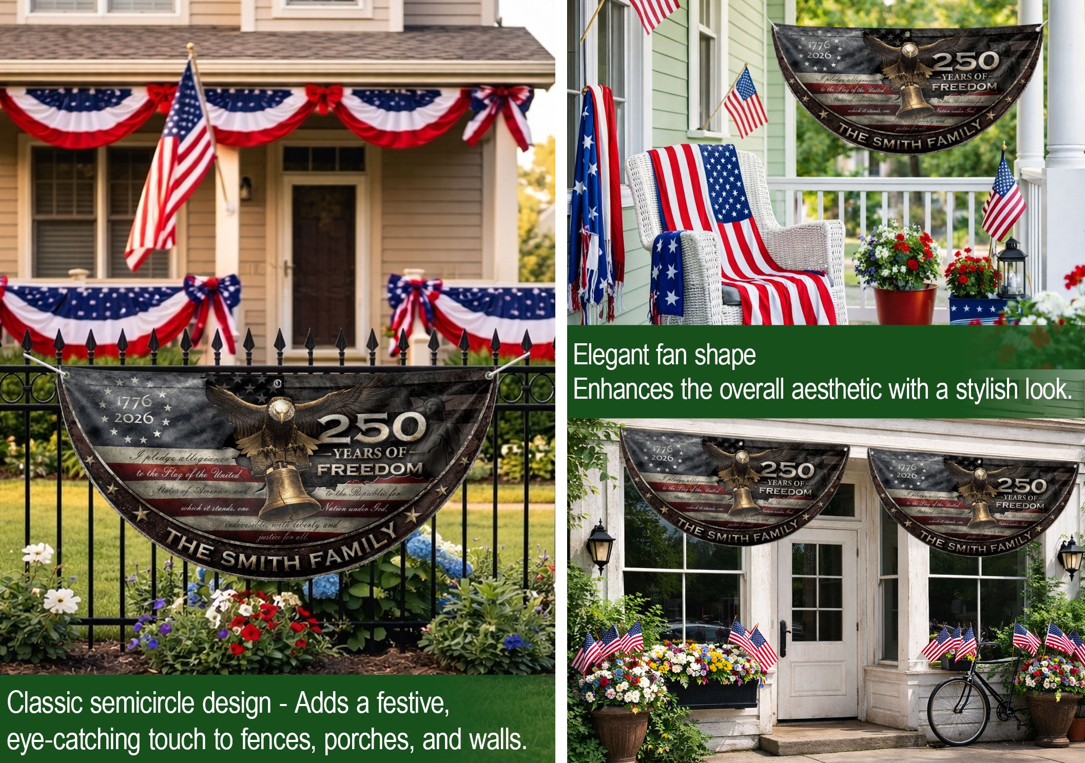 250 Years of Freedom Flag Fence Flag Custom Family Name, American Flag with Eagle, We The People Banner Decor