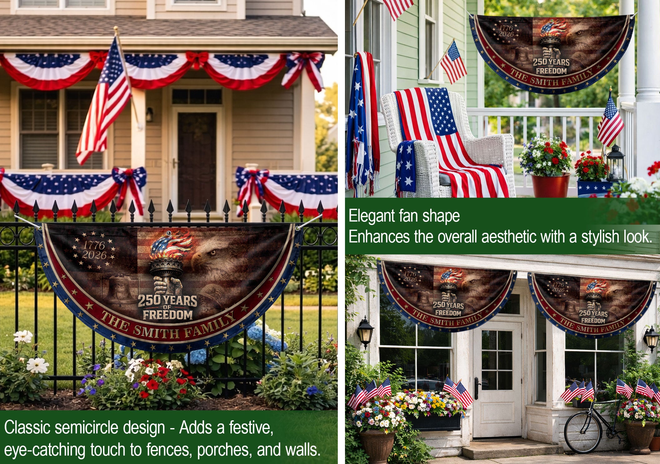 250 Anniversary USA Flag Fence Flag Custom Family Name, American Flag 250 Year Anniversary Banner with Eagle Design