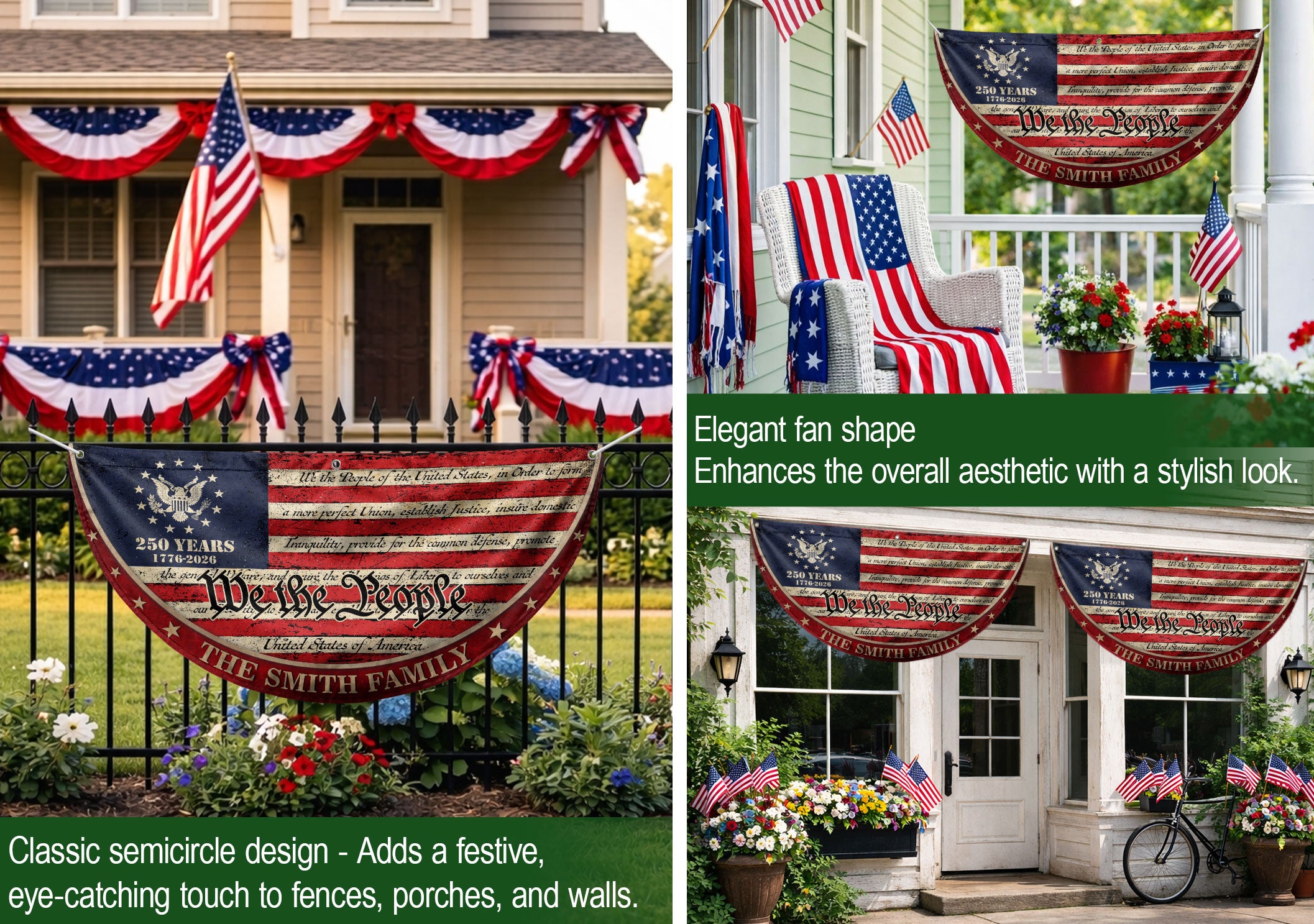 250 Years of Freedom Flag Fence Flag Custom Family Name, We The People Flag, American Flag with Eagle Patriotic Banner