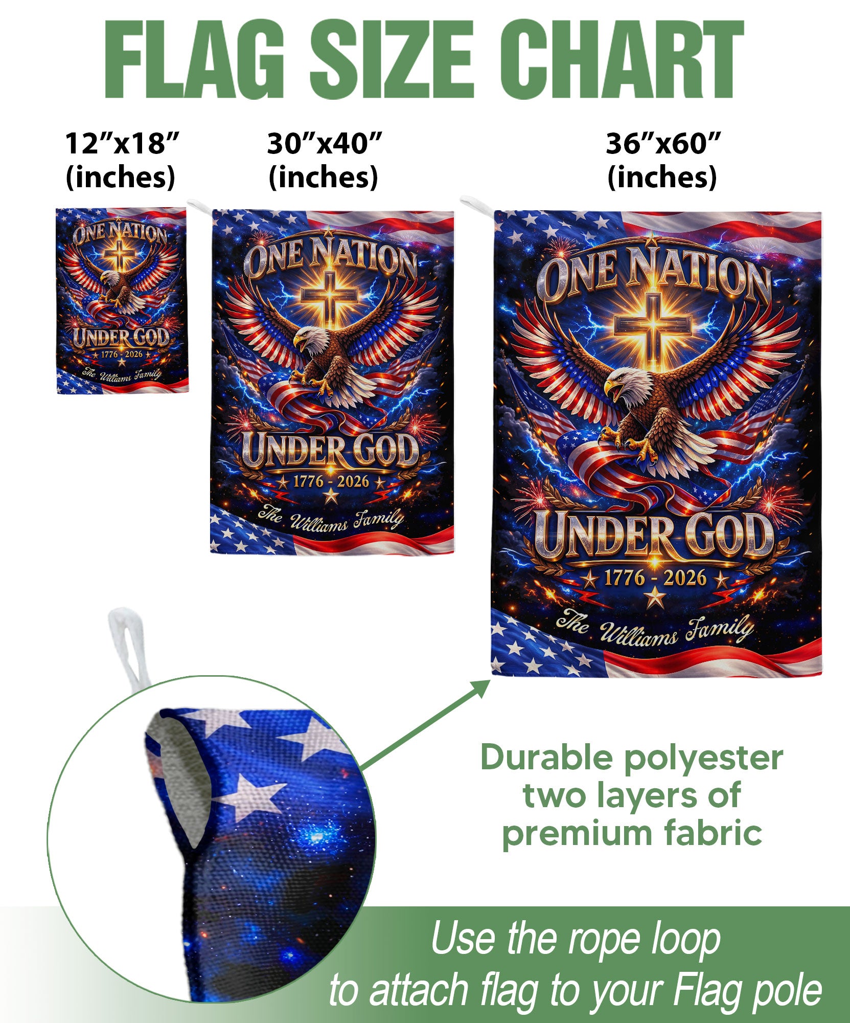 Personalized Faith & Freedom Garden Flag – 250-Year USA Tribute with Eagle and Cross Motif (1776–2026)