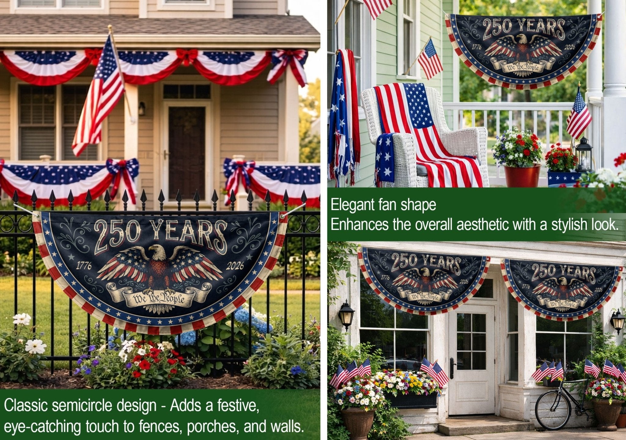 Fence Flag 250 Years of Freedom 1776-2026 Patriotic Eagle Outdoor Porch Railing Banner - Rust Field Wear