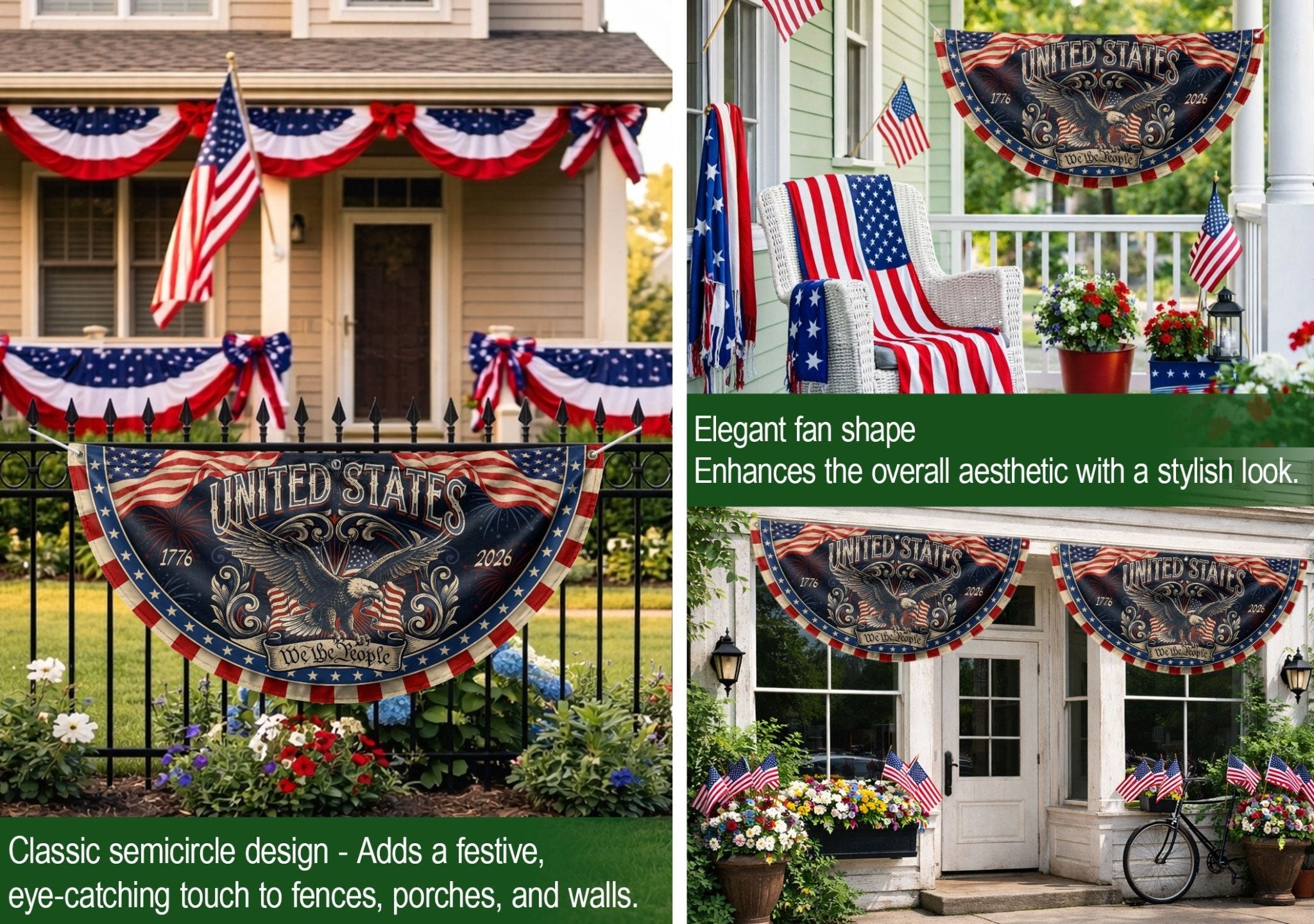 Patriotic Fence Flag 250 Years of Freedom 1776-2026 Decor - We The People Outdoor Banner - Rust Field Wear