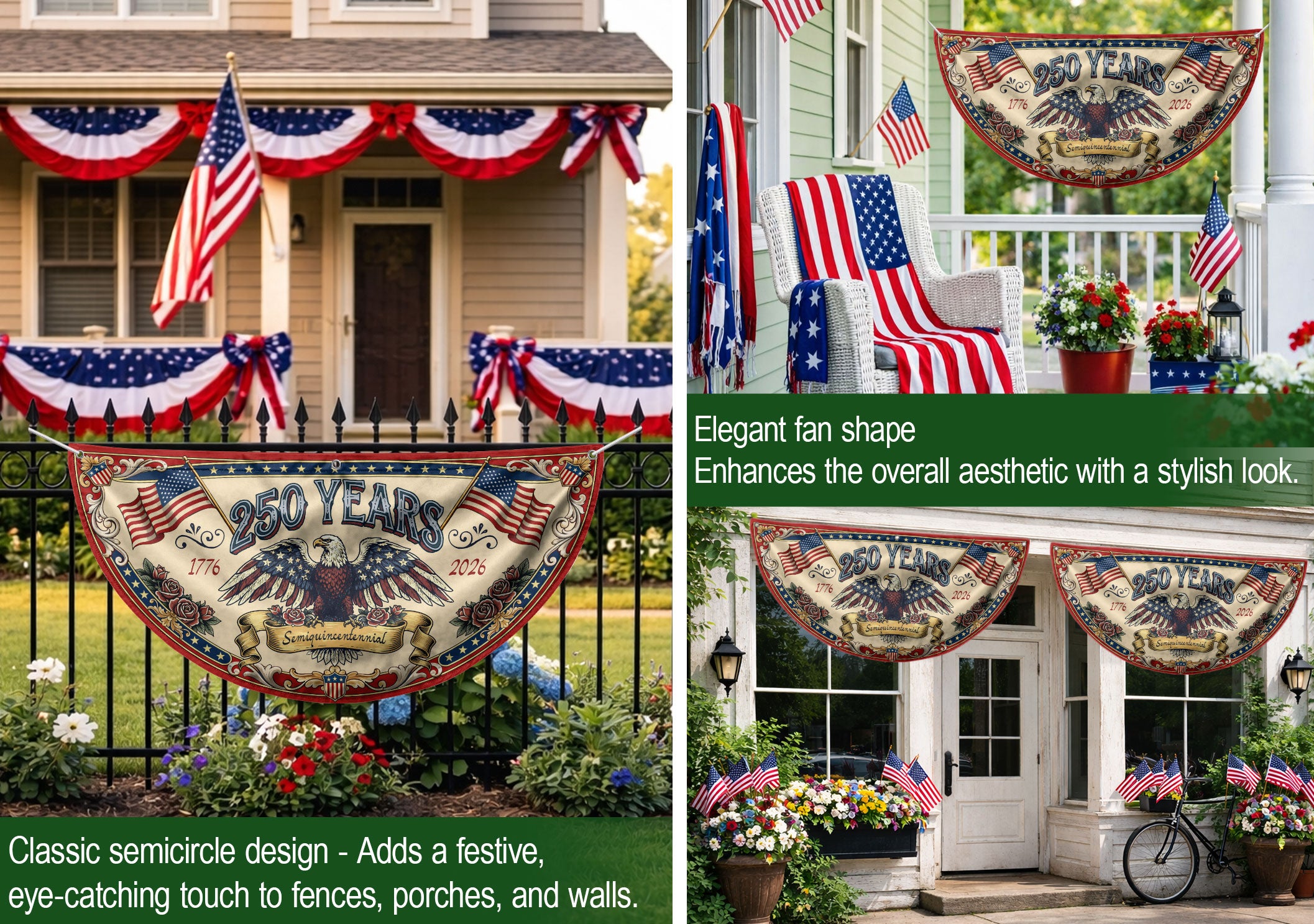 250th Anniversary USA Fence Flag - Patriotic Decor for 2026 Celebration